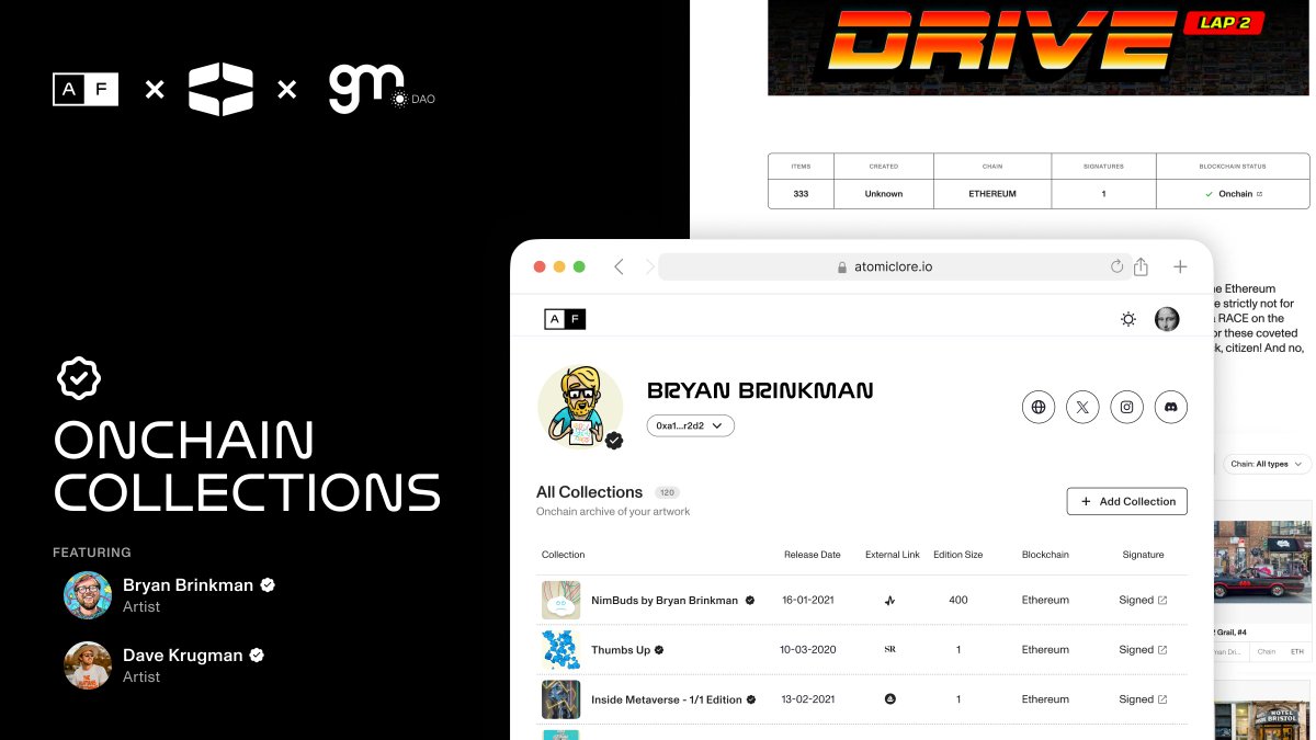 you: “I love your work! Can I see your entire NFT collection?”

artist: *sends 50 links to 50 different marketplaces* 🥲

Not anymore. That chaos ends today.

🚨 Introducing Onchain Collections by Atomic Form! 🚨

A breakthrough in preserving and showcasing NFT collections in ONE