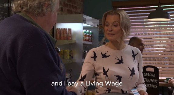 Living Wage Foundation (@livingwageuk) on Twitter photo Shout out to EastEnders' Kathy who knows the importance of paying her café staff a real Living Wage - we love to see it! 
<a href="/BBC/">BBC</a> #EastEnders #LivingWage Shout out to EastEnders' Kathy who knows the importance of paying her café staff a real Living Wage - we love to see it! 
<a href="/BBC/">BBC</a> #EastEnders #LivingWage