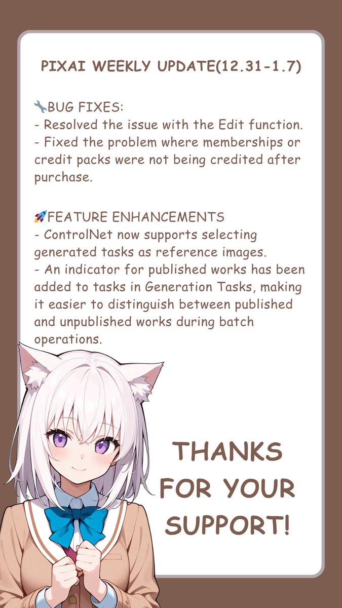 PixAI_Official's tweet image. 🧐What happened in PixAI during the past week? Check it out! 🥰
#PixAI #bugfix