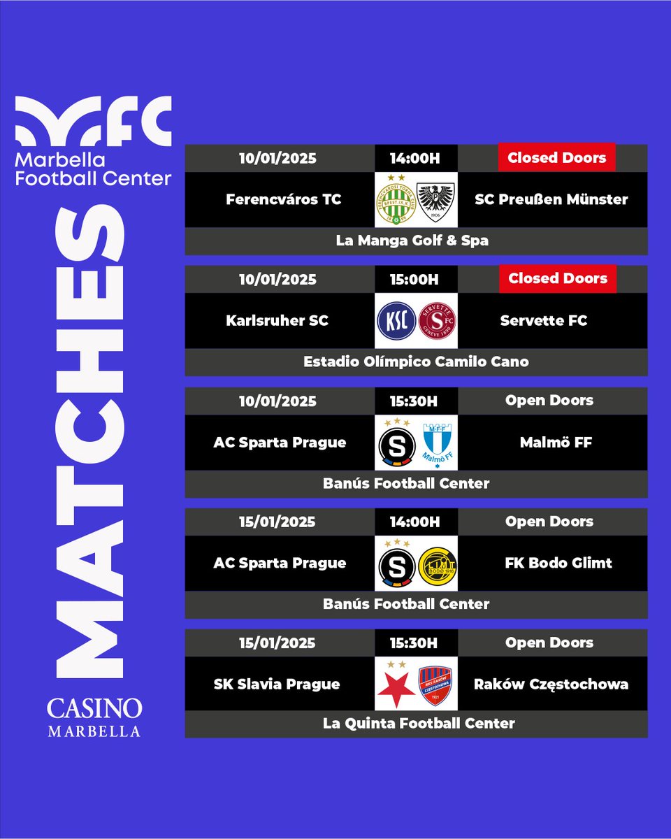MarbellaFCenter's tweet photo. 📌 New list 🔝 of friendly matches ⚽.
📌 Nueva lista 🔝 de partidos amistosos ⚽.
#marbellafootballcenter #mfc #marbella #playasyoutrain #friendlymatches #partidosamistosos #trainingcamps #preseasons #pretemporadas #trainingcamps #stages #concentraciones #football #futbol https://t.co/W9ranMdLEK