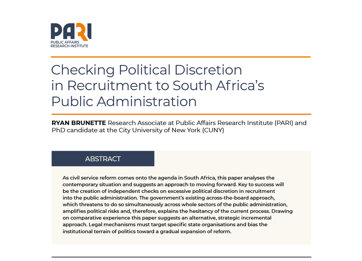 EA_TA_Facility's tweet photo. 📢New publication: @PARInstitute dives into how political discretion influences recruitment in SA's public administration, with recommendations for fairness &amp; transparency. 
This publication was made possible through the support of the @EUinSA.

Read here: https://t.co/AYKdQVrWnm https://t.co/7knZQBG19V
