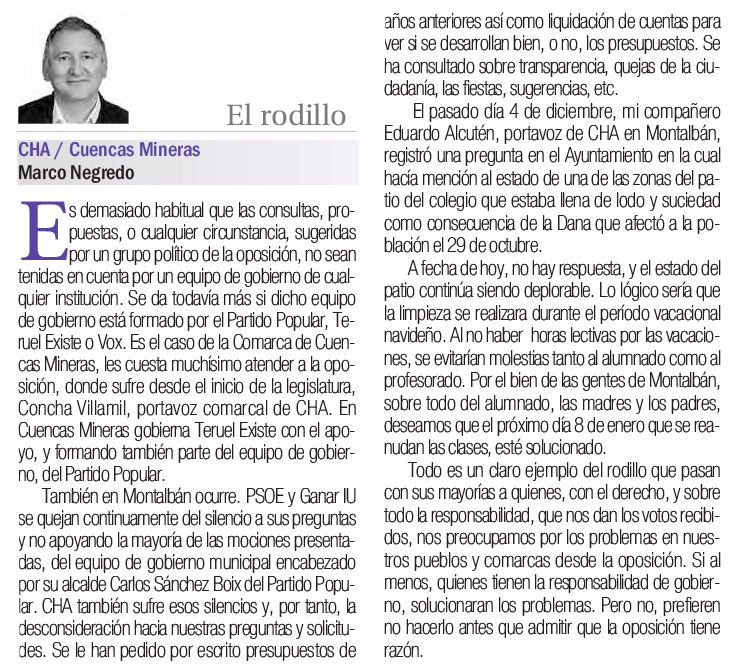 chunta's tweet photo. 📰 @_lacomarca 

✍️ Artículo de @marconegredo 
☝️ El rodillo

"Si al menos quienes tienen la responsabilidad de gobierno solucionaran los problemas. Pero no, prefieren no hacerlo antes que admitir que la oposición tiene razón"