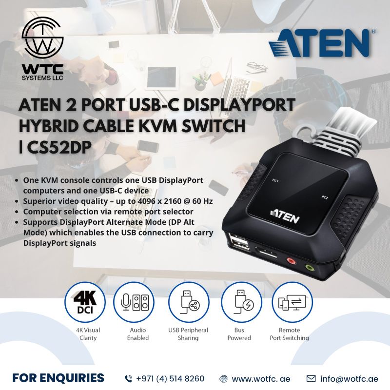WTC_SYSTEMS_LLC's tweet image. ATEN CS52DP
2-Port USB-C DisplayPort Hybrid Cable KVM Switch

Call Us: +97145148260
Mail Id: info@wotfc.ae
wotfc.ae

#wtc #wtcsystems #wtcdistribution #ATEN  #KVM #DP #displayport #hybrid #KVMswitch #USB #CABLEKVM #simplybetterconnections #connectivity #innovation