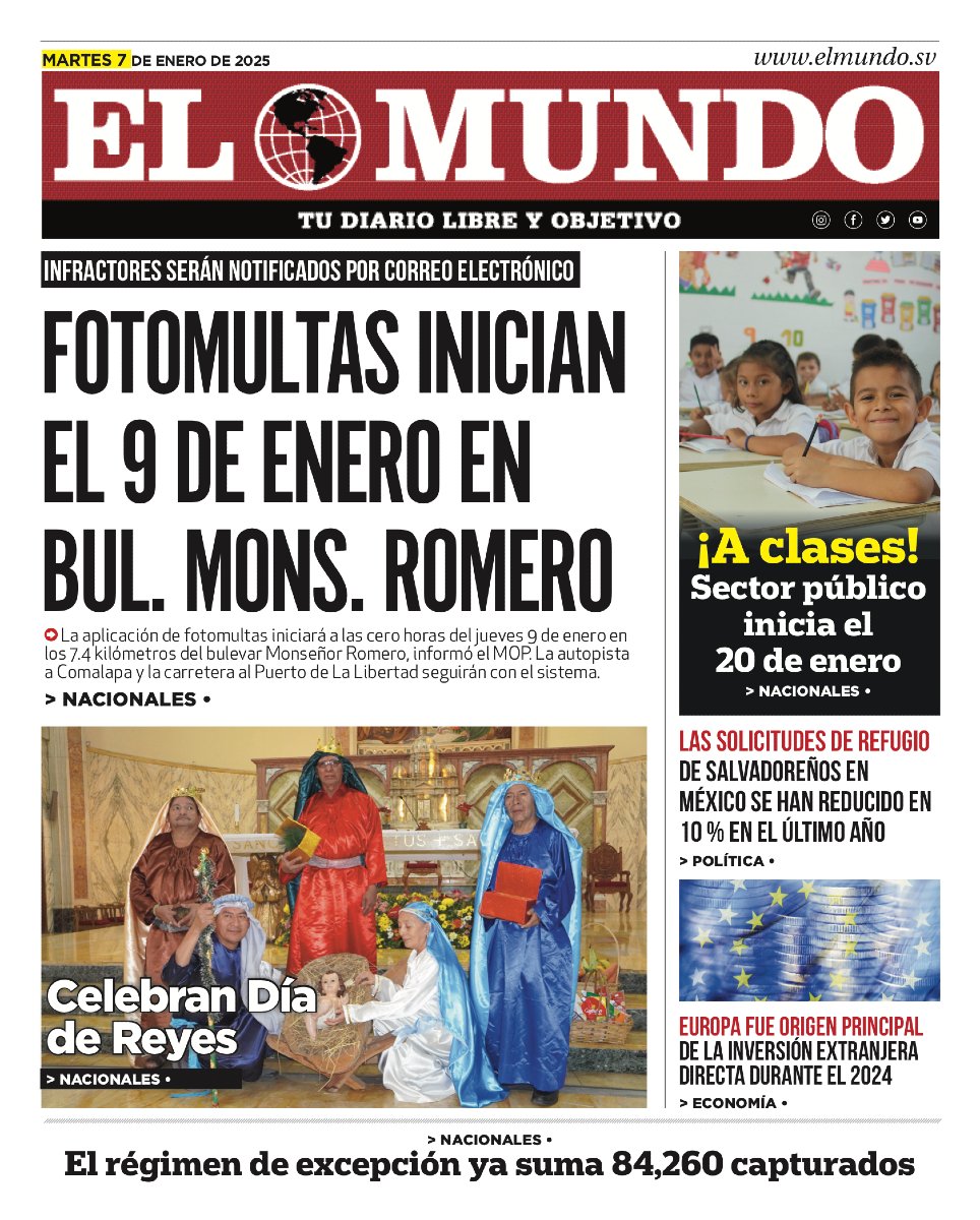 Buenos Días. Esta es la portada de Diario El Mundo de hoy martes 7 de noviembre de 2025. Los invitamos a estar informados con nosotros en nuestra web elmundo.sv y con nuestras redes sociales. Que tengan una buena jornada.