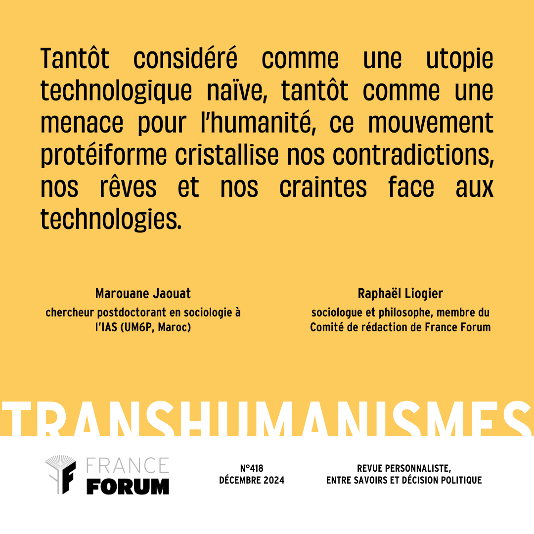 France Forum (@revuefforum) on Twitter photo “Le transhumanisme en tant qu’objet d’étude et de controverses, à l’encontre de l’image commune, est pluriel.”
Marouane Jaouat et <a href="/raphael_liogier/">Raphaël Liogier</a>, à lire dans le France Forum n°418 📙 franceforum.eu “Le transhumanisme en tant qu’objet d’étude et de controverses, à l’encontre de l’image commune, est pluriel.”
Marouane Jaouat et <a href="/raphael_liogier/">Raphaël Liogier</a>, à lire dans le France Forum n°418 📙 franceforum.eu
