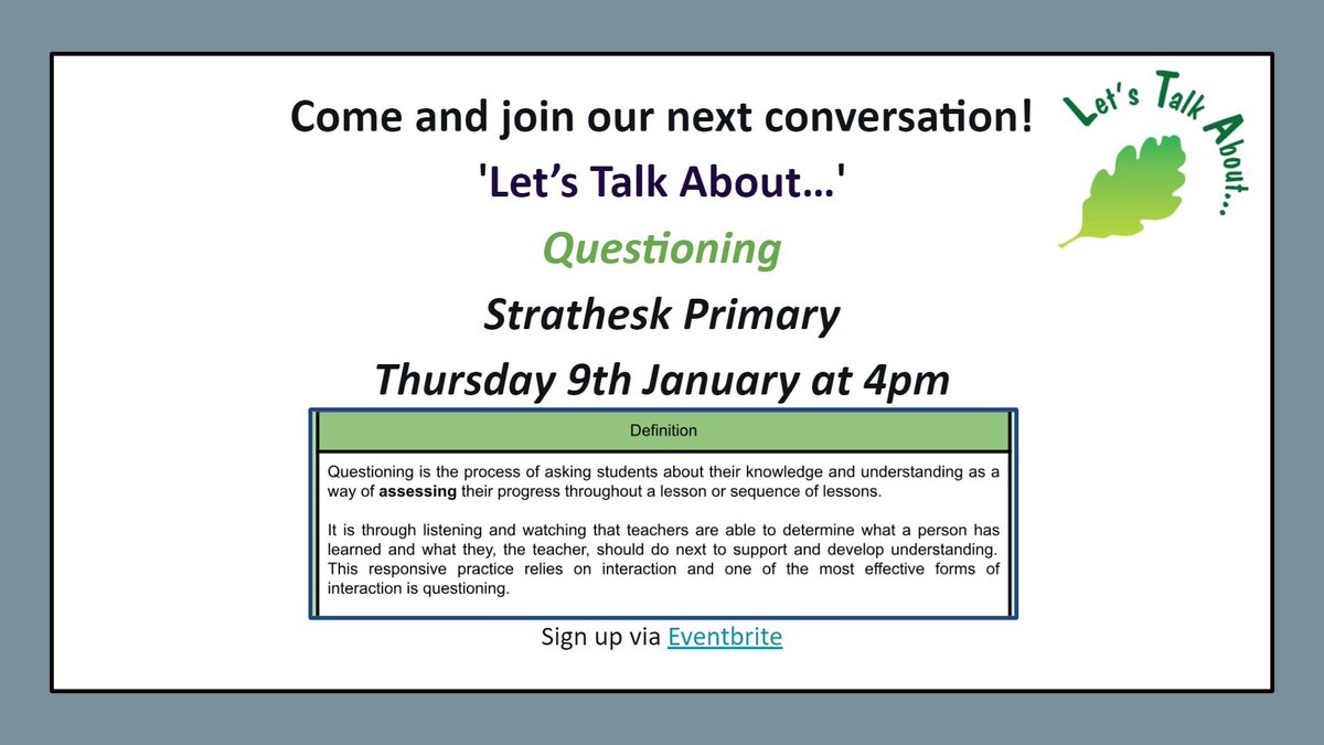 📣📣📣Reminder to come and talk about... Questioning 📣📣📣
