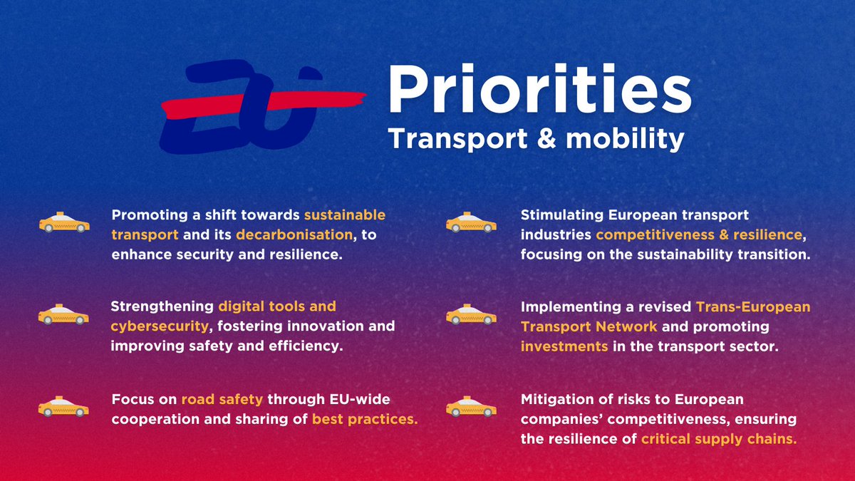 As we enter the new year, Poland 🇵🇱 begins its 6-month #EUPresidency 🇪🇺 focusing on #security, boosting economic resilience, improving #transport &amp; #energy networks, and promoting #sustainable &amp; #innovative solutions.🚖✨

See what priorities will matter most to us!👇