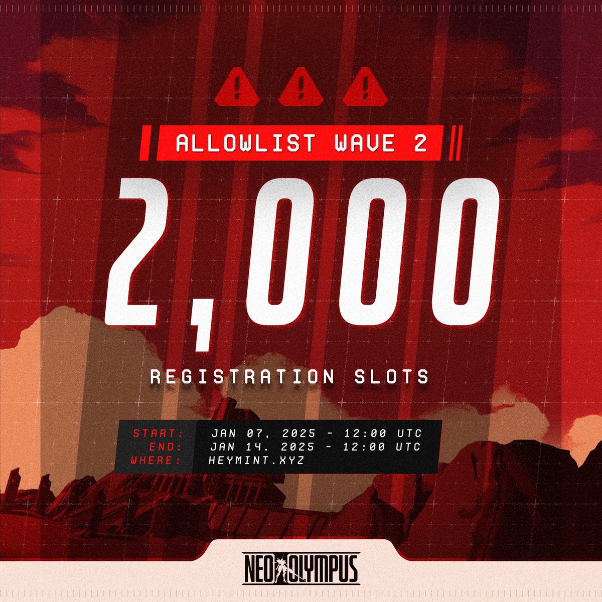 Wave 2 for Prime Core Mint Allowlist is now open. 📝

2,000 registrants only. Don't miss the upcoming mint this month.

🔗 Register here: heymint.xyz/neo-olympus-pr…