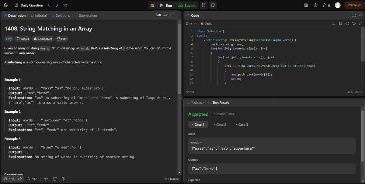 arav_mahind's tweet image. #Day27 of #30daysProductivityChallenge 

-- 📍Solved array related questions          
-- 💻Leetcode 
     - 1408. String Matching in an Array  
     - 3264. Final Array State After K Multiplication Operations I