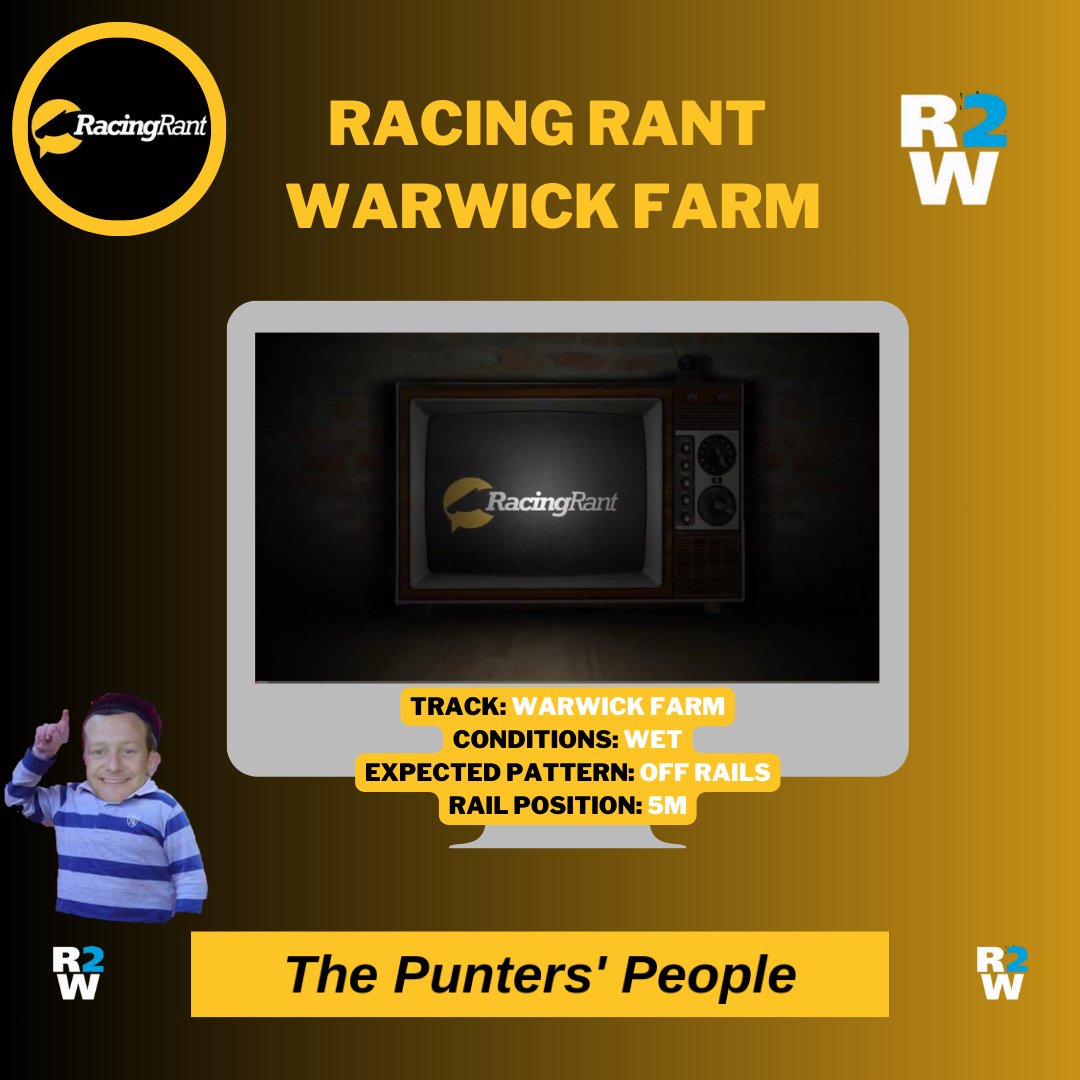 RantRacing's tweet photo. WARWICK FARM PREVIEW πΊ
Gordo takes a look at today's wet midweek program from Warwick Farmπ
With the wet weather around in the lead up, Gordo is expecting the typical WF pattern to start a bit earlier than usual today #GetWide
All gold product ‡οΈ
π² https://t.co/69Un8HwCUs https://t.co/CxVQ5A42I9