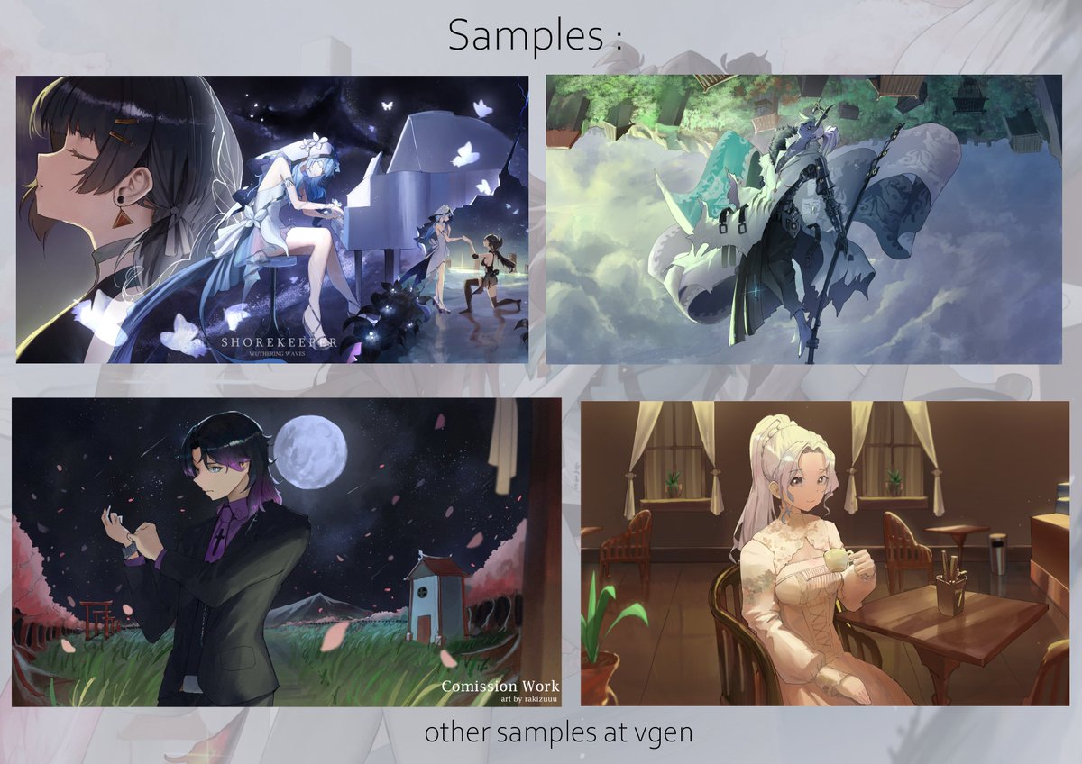 Opening artwork comission request on this month ^^
✨
Feel free to DM or visit on my Vgen for the details ;D
my vgen >>> vgen.co/rakizuuu <<<✨

Repost or retweet are very appreciated ^^
Thankyou : )

#comissionopen #VGenComm #VGen #artcommissions  #commissionart