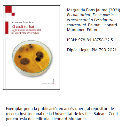 Ja podeu consultar en accés obert el llibre 'El codi torbat' (Palma: Lleonard Muntaner, 2021), per cortesia de <a href="/LleonardEditor/">LleonardMuntaner ed.</a> i de les companyes de la Unitat de Serveis a la Investigació de la biblioteca de la UIB. Visca la recerca de codi lliure!
academia.edu/126867466/_202…