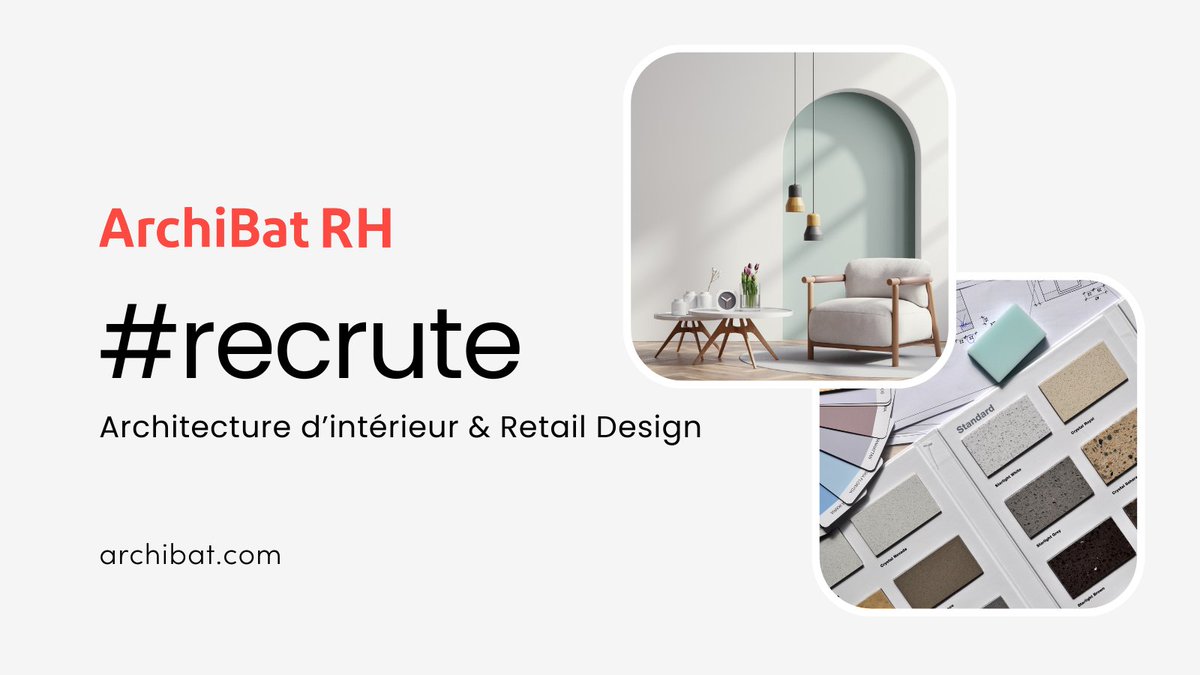 Archibat RH recherche un.e :  
👉Architecte d’intérieur expérimenté.e (H/F) 

🗒️De formation Architecte ou Architecte d’interieur, vous avez 5-7 ans d’expérience sur des projets d’hôtellerie.  

archibat.com/fr/offre-dempl…