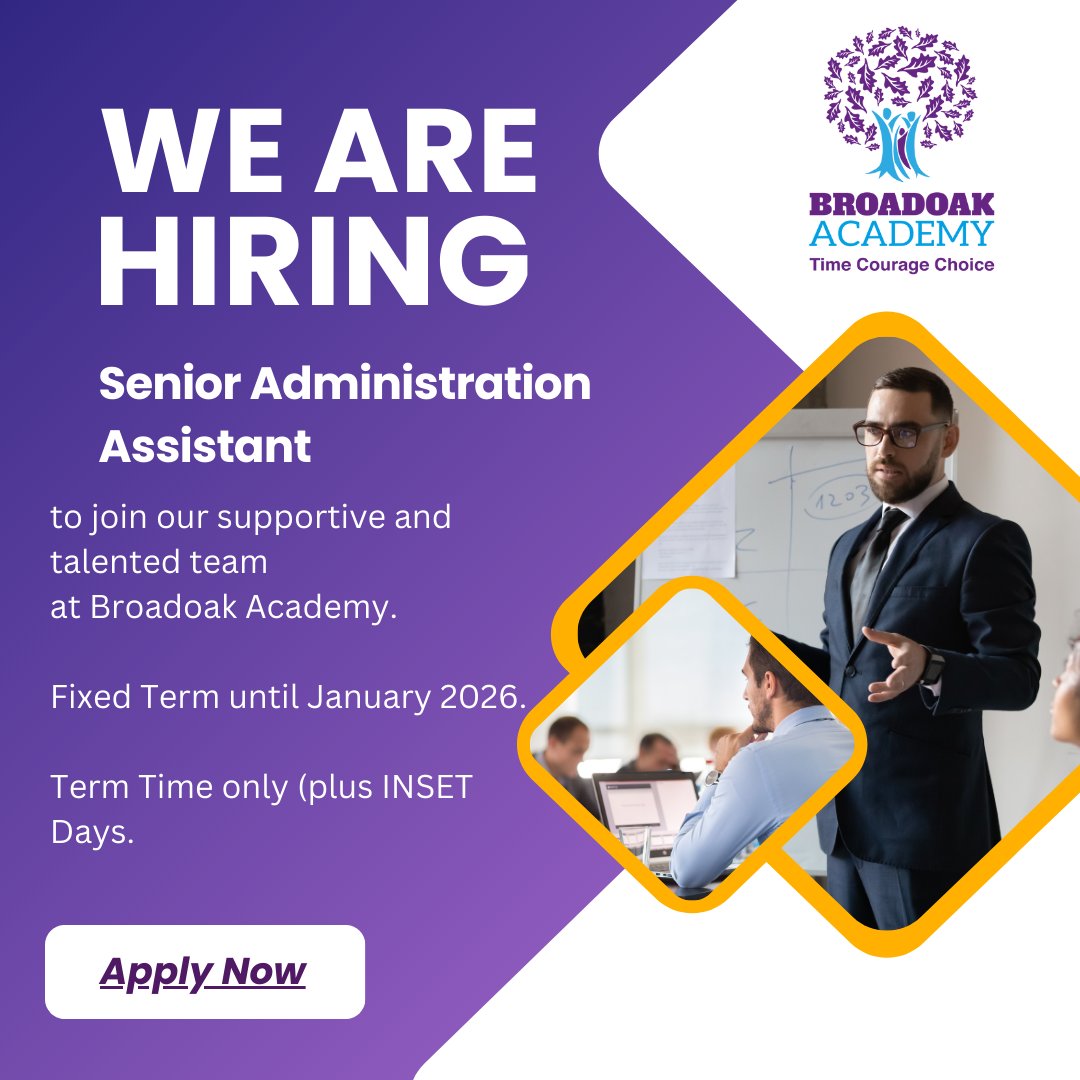 We are looking for a Senior Administration Assistant to join our supportive and talented team at Broadoak Academy.

accesspeople.accessacloud.com/CabotLearningR…
