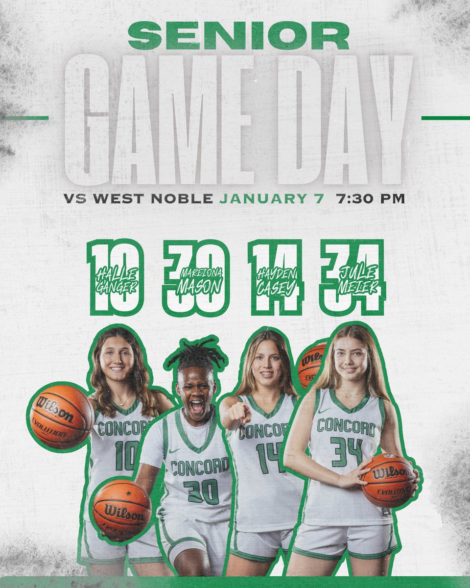 LadyMinutemen's tweet photo. 🏀🏀🏀🏀🏀🏀🏀
⚪️🟢GAMEDAY🟢⚪️

The Lady Minutemen open 2025 hosting West Noble in McCuen Gym. JV tips at 6:00 PM with Varsity to follow at 7:30 PM.

Join us this evening as we celebrate our 4 seniors for their dedication to the Concord Girls Basketball Program!

#allinallheart https://t.co/EDVrP0KCOX
