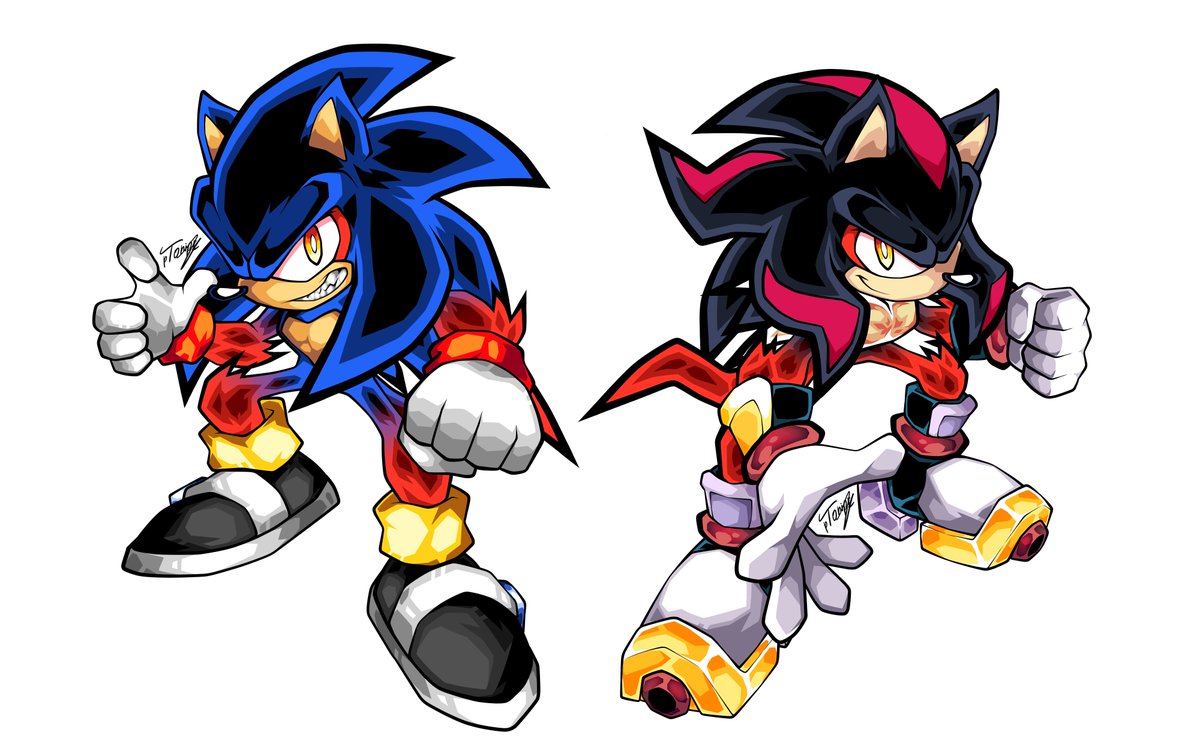 Super Shadow 4: "Sorry to keep you waiting Maurice"-

Redesigned Super Sonic 4: "Let's do this Shadow"-