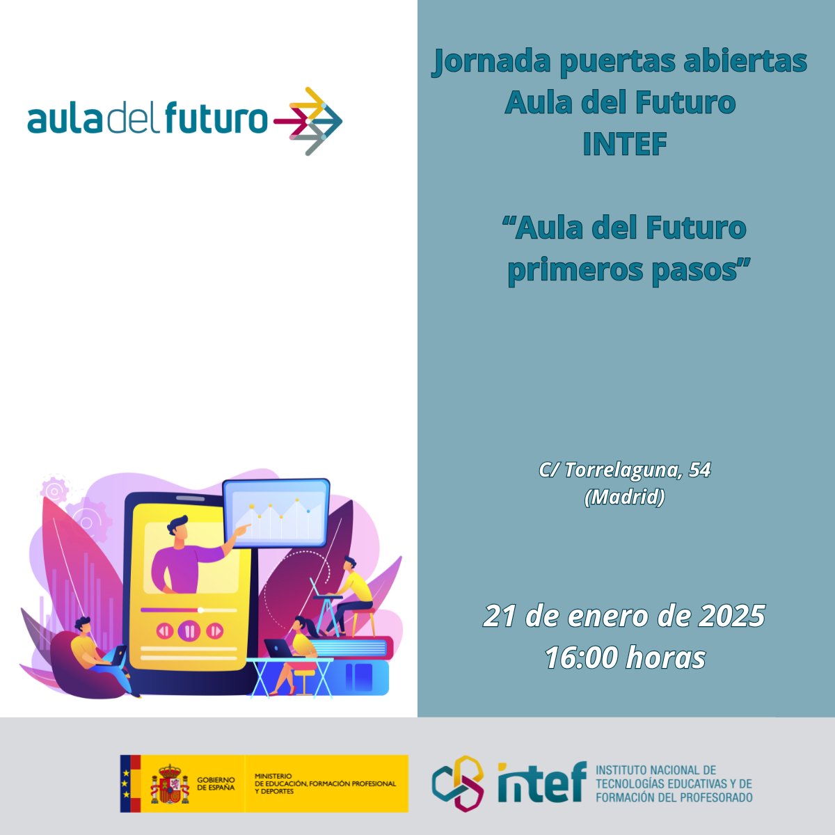 🔊Ven a conocer el proyecto Aula del Futuro. Sesión práctica de primeros pasos en la implementación en tu centro educativ.                                      👉  Últimas plazas disponibles.¡Te esperamos!#AdF