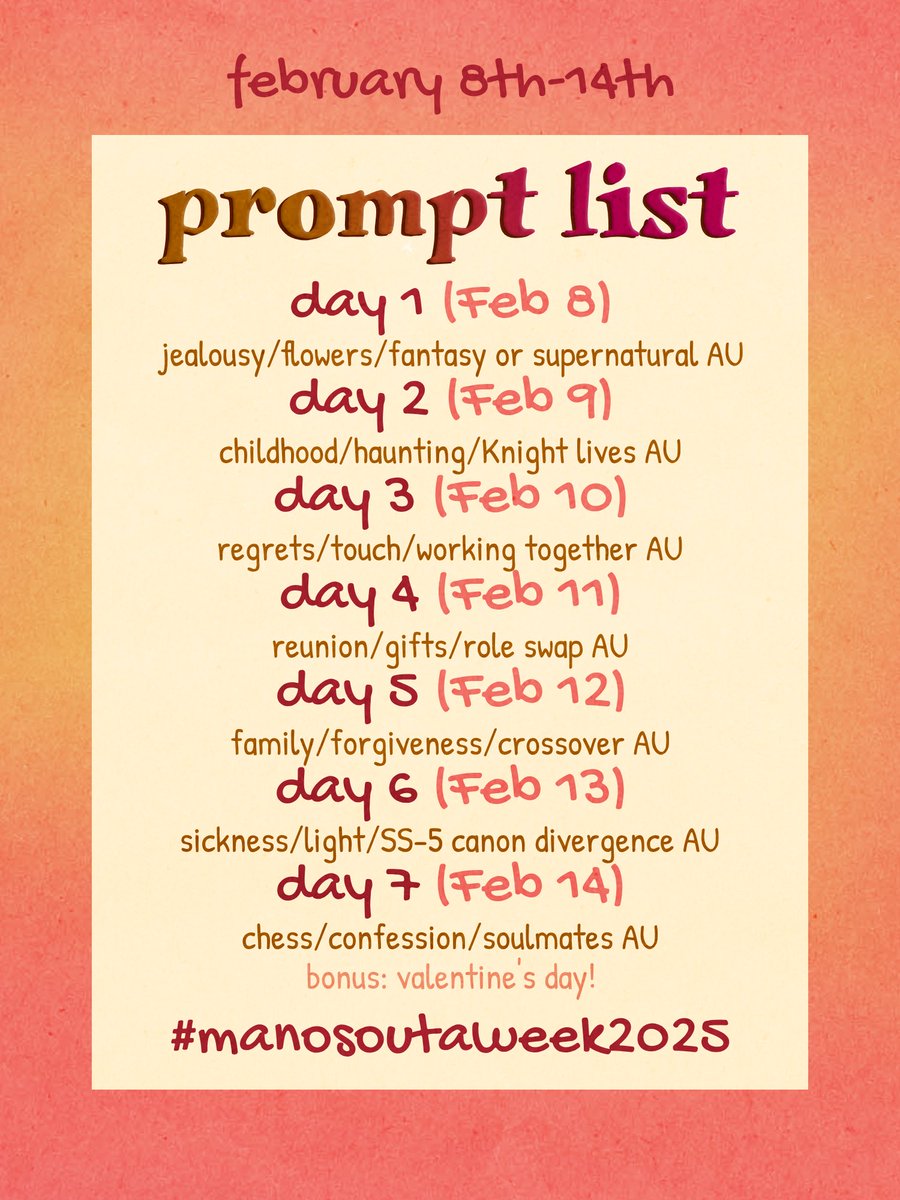 #manosouta #manosoutaweek2025
Welcome to Manosouta Week 2025! We’re hosting a week-long event to celebrate the relationship between Bronco Knight and Simeon Saint (or Horace Knightley and Simon Keyes, if you prefer the fan translation names). Rules in thread below: