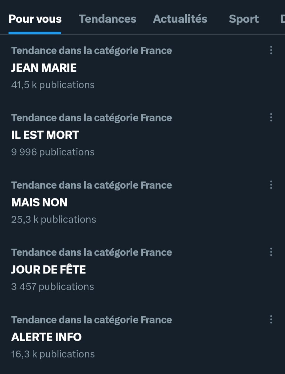itsme_Funny's tweet image. Les TT ça me tue, ya la phrase entière "MAIS NON, ALERTE INFO : IL EST MORT JEAN MARIE JOUR DE FÊTE" 🥲🥲