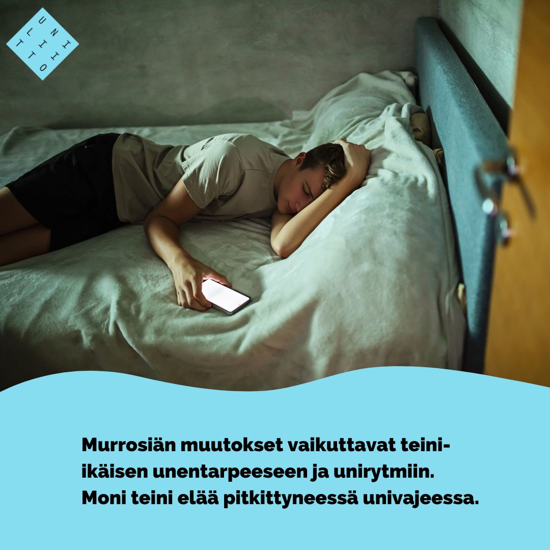 Yksi merkittävimmistä teini-iän muutoksista on vuorokausirytmin myöhentyminen, joka voidaan yhdistää sukupuolihormonien erittymiseen.  Murrosiässä sisäinen vuorokausi lyhenee, mutta sisäinen kello alkaa jätättää. uniliitto.fi/2024/11/04/tei…