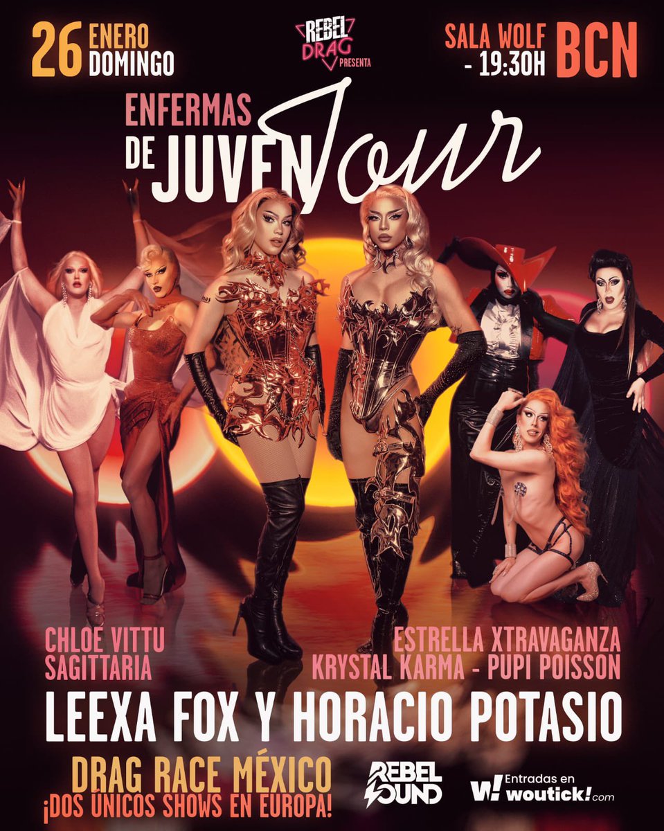 💅 Leexa Fox y Horacio Potasio llegan a España con su ENFERMAS DE JUVENTOUR 🩸✨

📅 Madrid – 23 de enero (<a href="/salaclamores/">Sala Clamores</a>) 
📅 Barcelona – 26 de enero (<a href="/Wolflivebcn/">SALA WOLF</a>) 

🎟️ Entradas ya a la venta: woutick.com