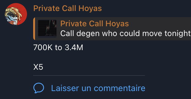 Yesterday in the same day on my Telegram groups 

A safe call --> + 60% ✅

Tp achieved to perfection, analysis available on the public site

Everyone to eat

On my private group 

One x 5 was available ( +400% ✅) 

All private group members took profits !!