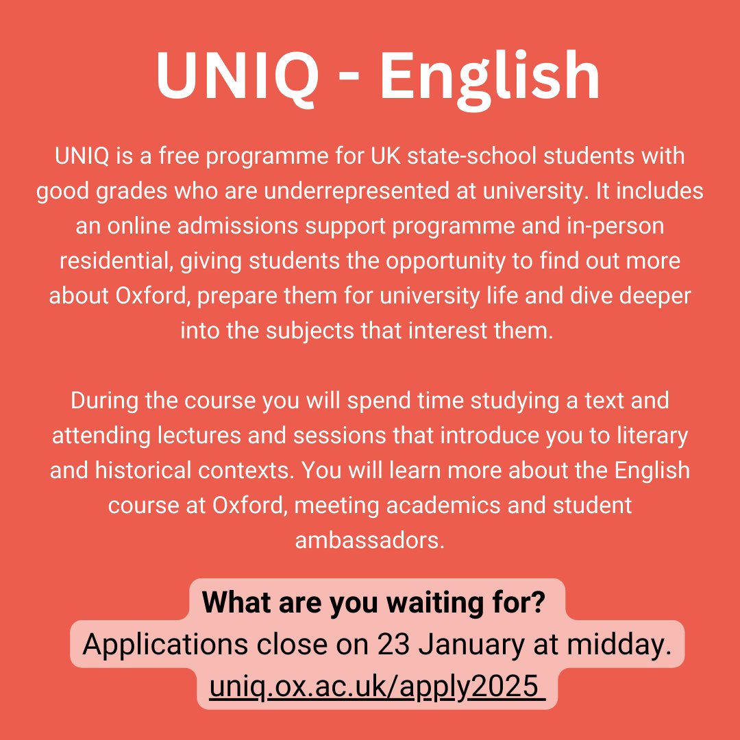 🚨UNIQ Applications are open! Have a look at our course and apply before the 23rd January. This is a great chance to shape your future! 📝💛

uniq.ox.ac.uk/apply2025
