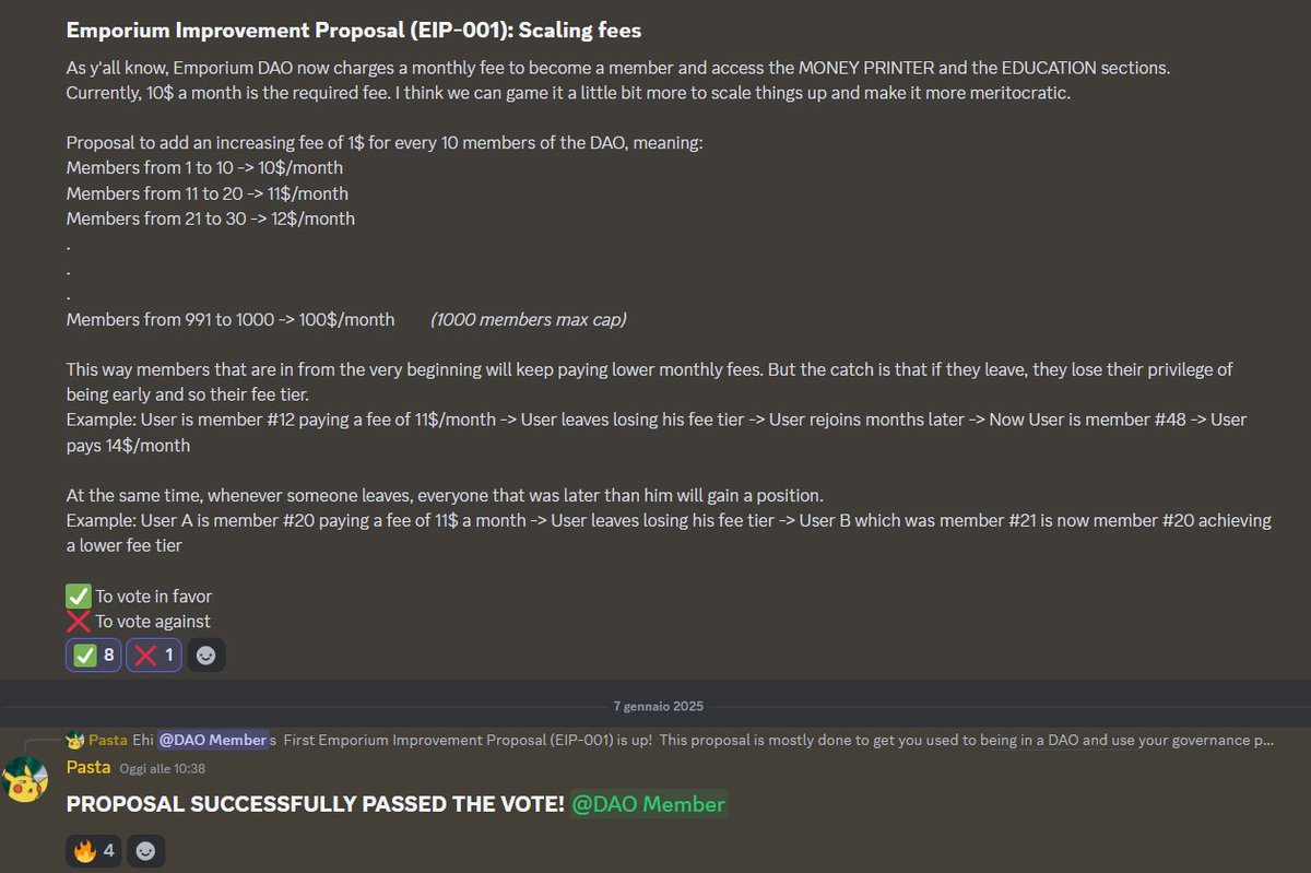 EIP-001 governance proposal passed with 100% of votes in favor