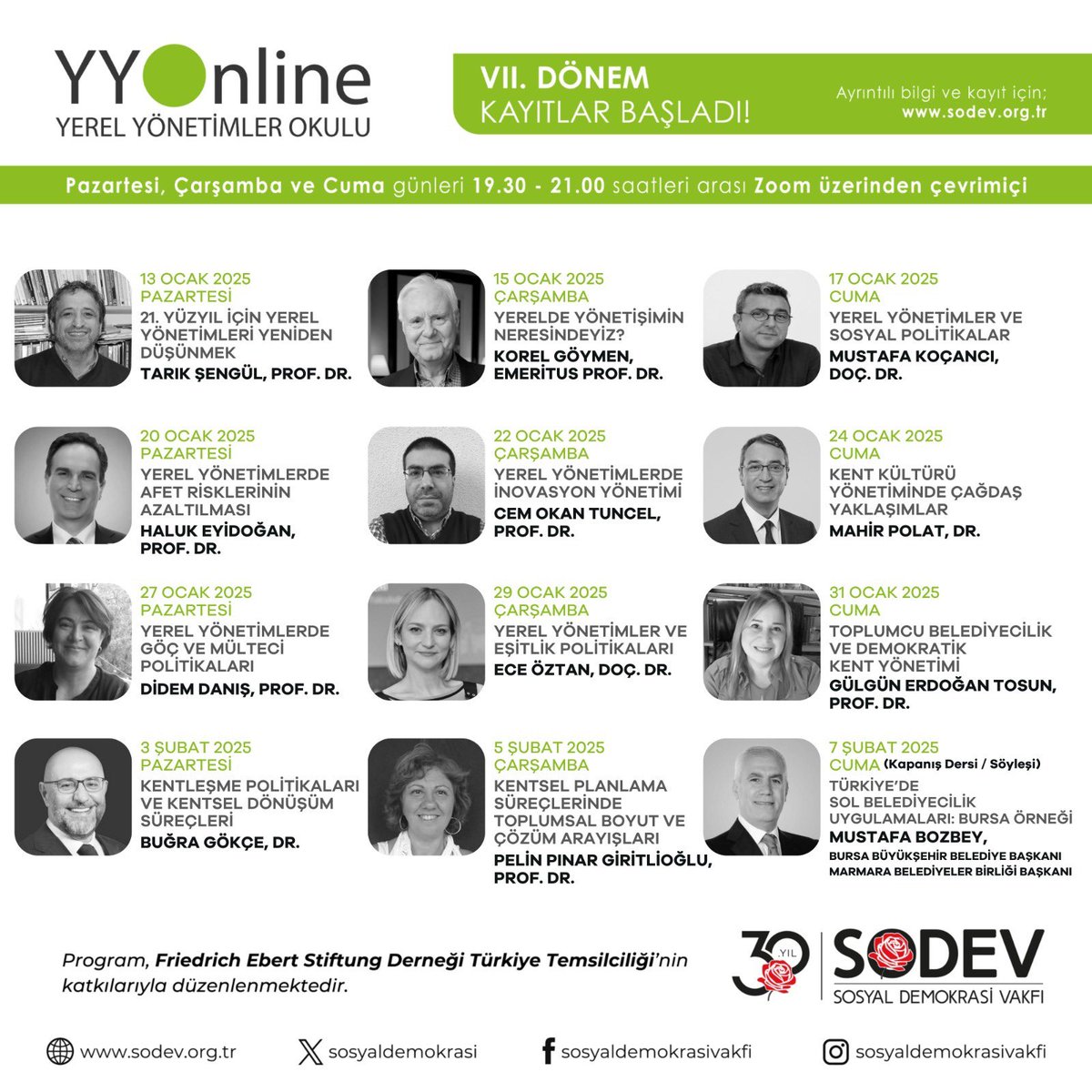 Sosyaldemokrasi's tweet image. ONLİNE YEREL YÖNETİMLER OKULU&apos;NDA VII. DÖNEM KAYITLARI BAŞLADI! 
SODEV&apos;in düzenlediği Online Yerel Yönetimler Okulu programının yeni dönemi 13 Ocak’ta başlıyor. 
Ayrıntılı bilgi, ders programı ve kayıt formu için: sodev.org.tr/yyonline 
#SODEV #SosyalDemokrasi #YerelYönetimler