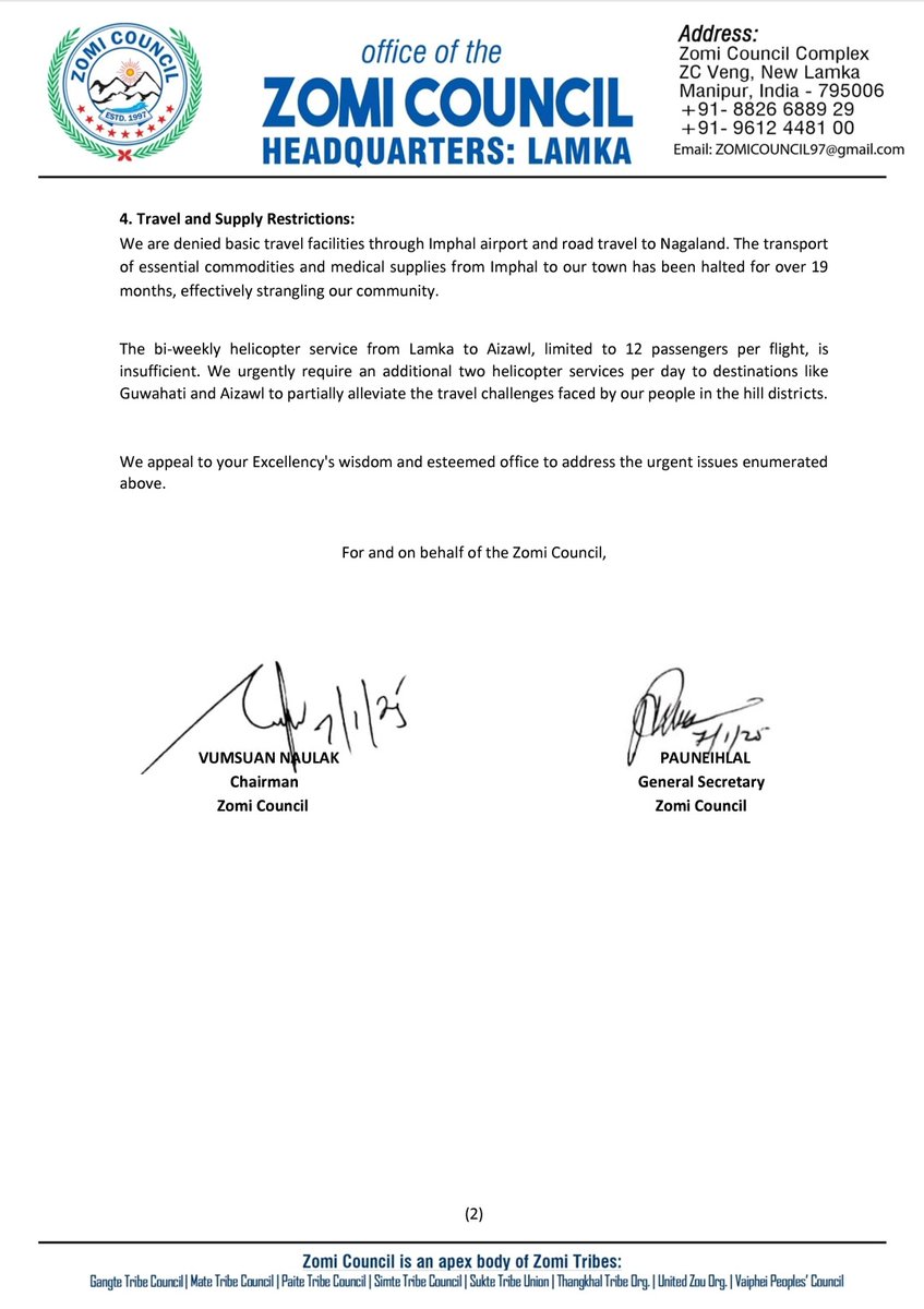 zcmp_official's tweet photo. "Zomi Council submits Memorandum to H.E. Governor of Manipur, urges action on critical issues"

-7th January, 2025

#ZomiCouncil
#Zomi
#ManipurCrisis
#GovernorofManipur https://t.co/s4CjYHAepW