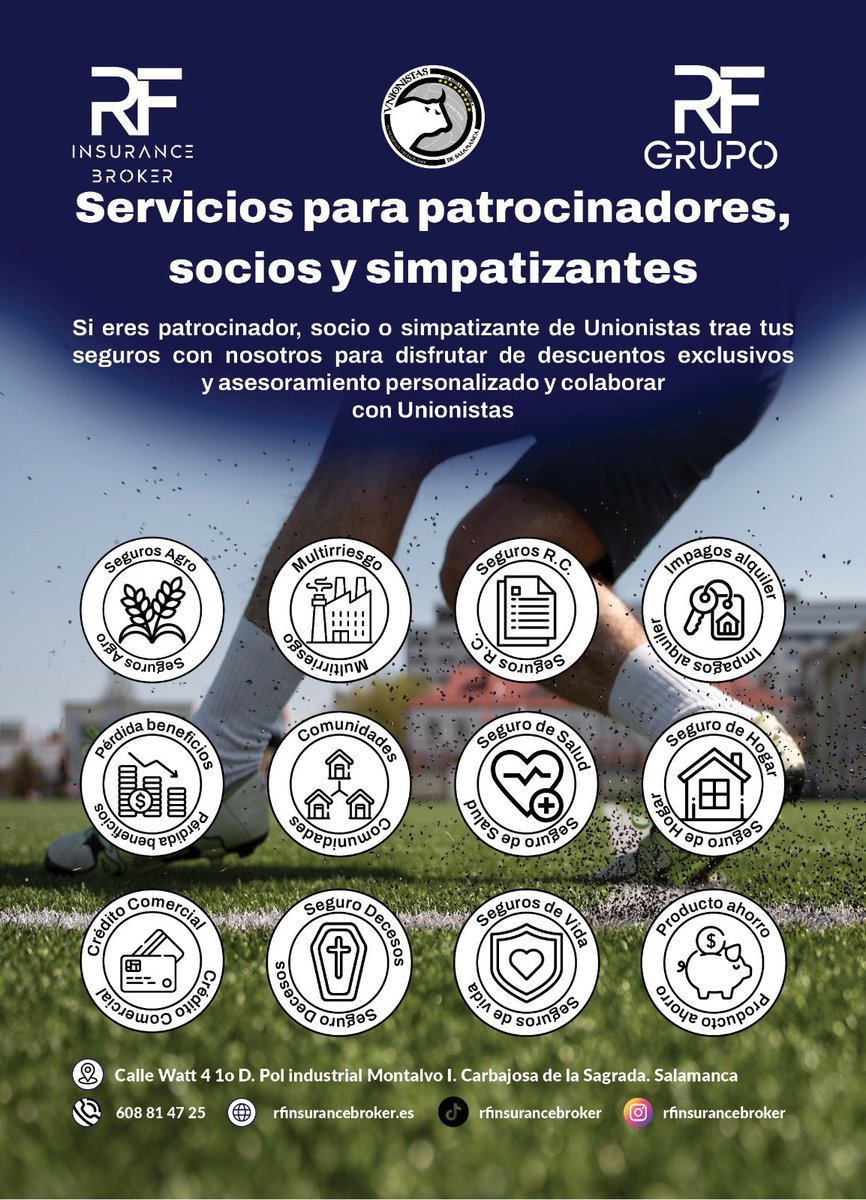 UnionistasCF's tweet image. 📌 PATROCINADOR | ¿Quieres ayudar a crecer a Unionistas? 

Pues hazte cliente de RF Insurance Broker y tendrás las mejores coberturas al mejor precio.

👉🏽 Entra en rfinsurancebroker.es