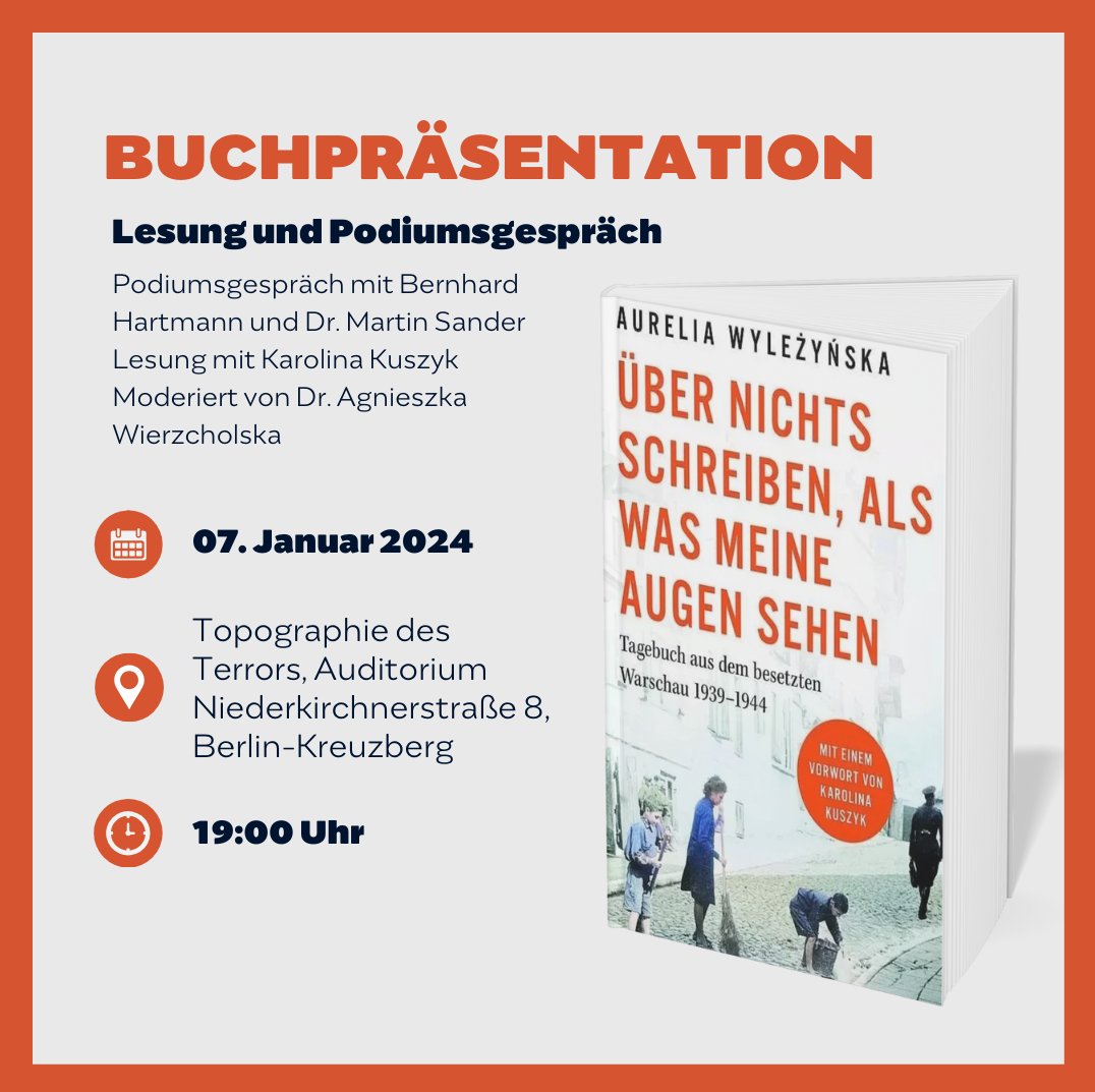 Am 07. Januar 2025 sprechen Bernhard Hartmann und Dr. Martin Sander mit Dr. Agnieszka Wierzcholska über das Buch "Aurelia Wyleżyńska. Über nichts schreiben, als was meine Augen sehen (2024)". Abgerundet wird die Veranstaltung durch eine Lesung von Karolina Kuszyk. 📖
