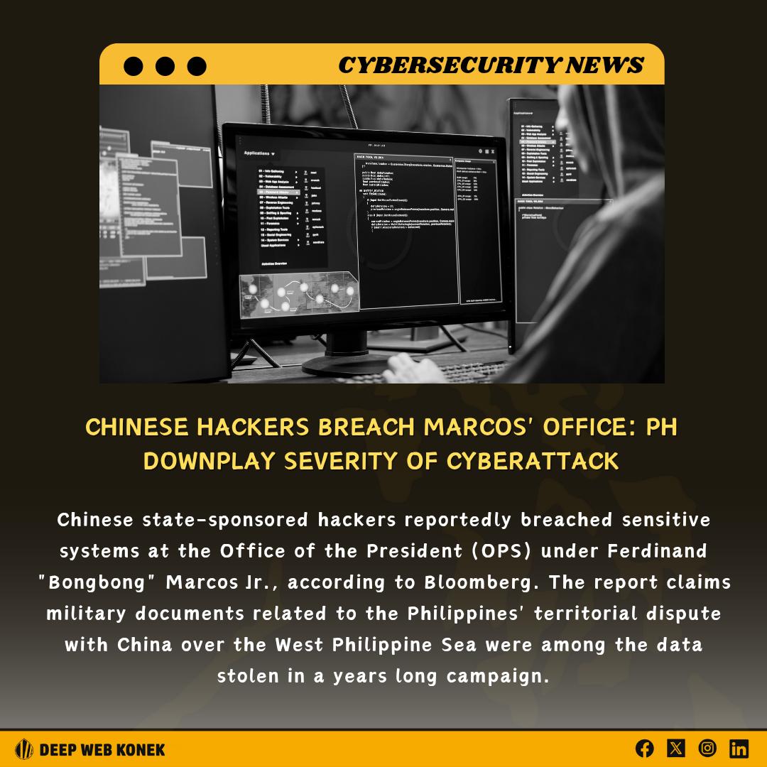 Chinese state-sponsored hackers reportedly breached sensitive systems at the Office of the President, according to Bloomberg. 

The report claims documents related to the Philippines' territorial dispute with China over the West Philippine Sea were among the data stolen.