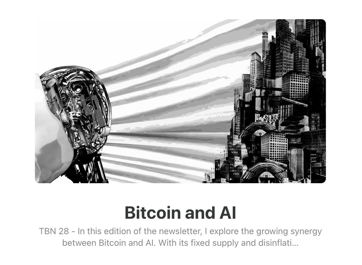 In the 28th edition of my newsletter, I explore the growing synergy between Bitcoin and AI. With its fixed supply and disinflationary design, Bitcoin provides the perfect complement to AI’s deflationary potential.

Link in Bio!!! 🧡