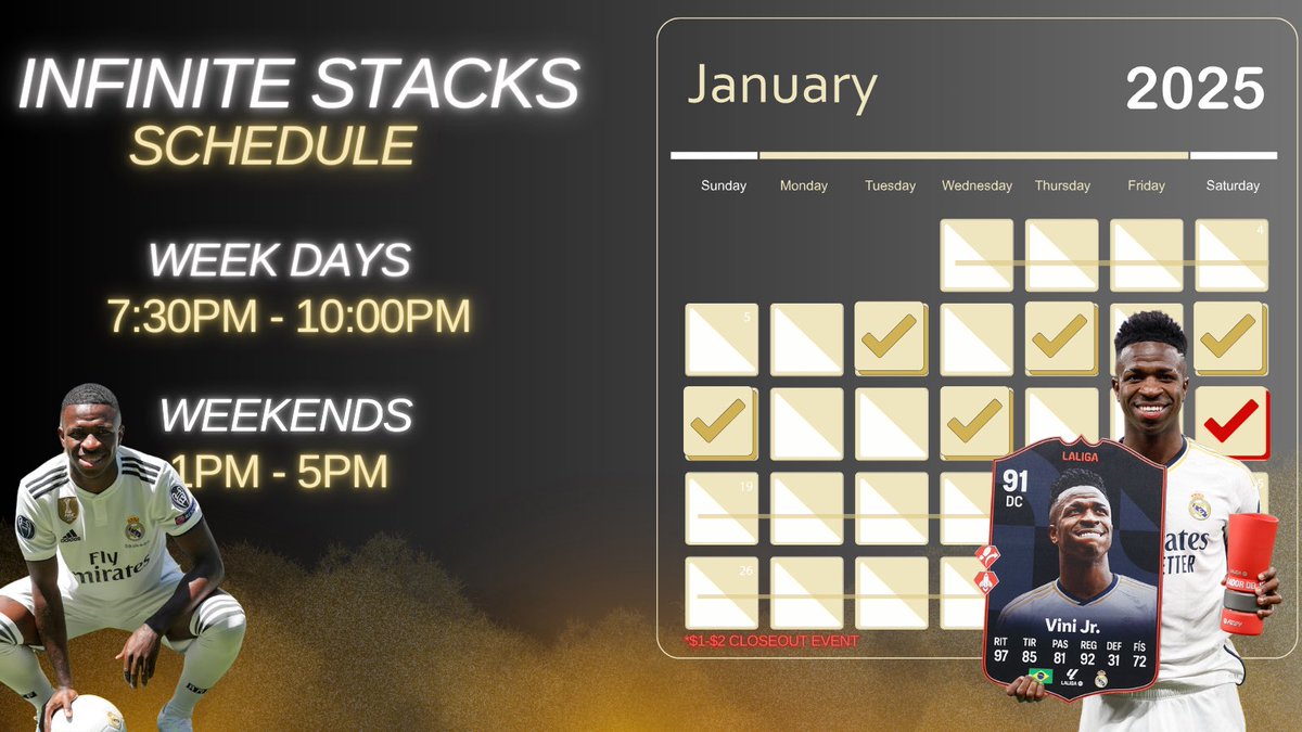 ♾️ Infinite Stacks 2025 Kicks off tonight at 7:30pm. ♾️

All times are Eastern Standard. 

Retweets are very appreciated 🤝🔥

Schedule for the full sale as follows: