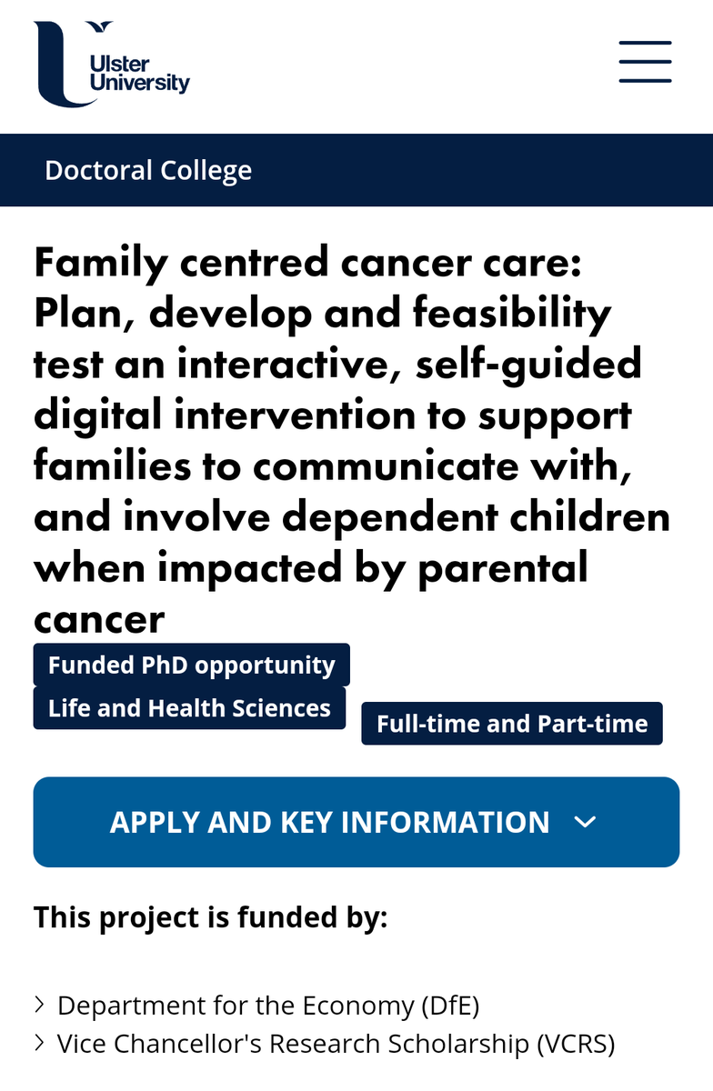 Dr Jeff Hanna (@drjhanna02) on Twitter photo 🎉 New Year, New Challenge?
📚 Interested in undertaking a PhD?
Funded opportunity available <a href="/cancer_care_uu/">Cancer_Care_UU</a> <a href="/UlsterUni/">Ulster University</a>, co-supervised by <a href="/drjhanna02/">Dr Jeff Hanna</a> , <a href="/semple_cherith/">Cherith Semple</a> and <a href="/ian_cleland/">Ian Cleland</a>
Details ⤵️
ulster.ac.uk/doctoralcolleg…
📧 j.hanna@ulster.ac.uk for more info 🎉 New Year, New Challenge?
📚 Interested in undertaking a PhD?
Funded opportunity available <a href="/cancer_care_uu/">Cancer_Care_UU</a> <a href="/UlsterUni/">Ulster University</a>, co-supervised by <a href="/drjhanna02/">Dr Jeff Hanna</a> , <a href="/semple_cherith/">Cherith Semple</a> and <a href="/ian_cleland/">Ian Cleland</a>
Details ⤵️
ulster.ac.uk/doctoralcolleg…
📧 j.hanna@ulster.ac.uk for more info