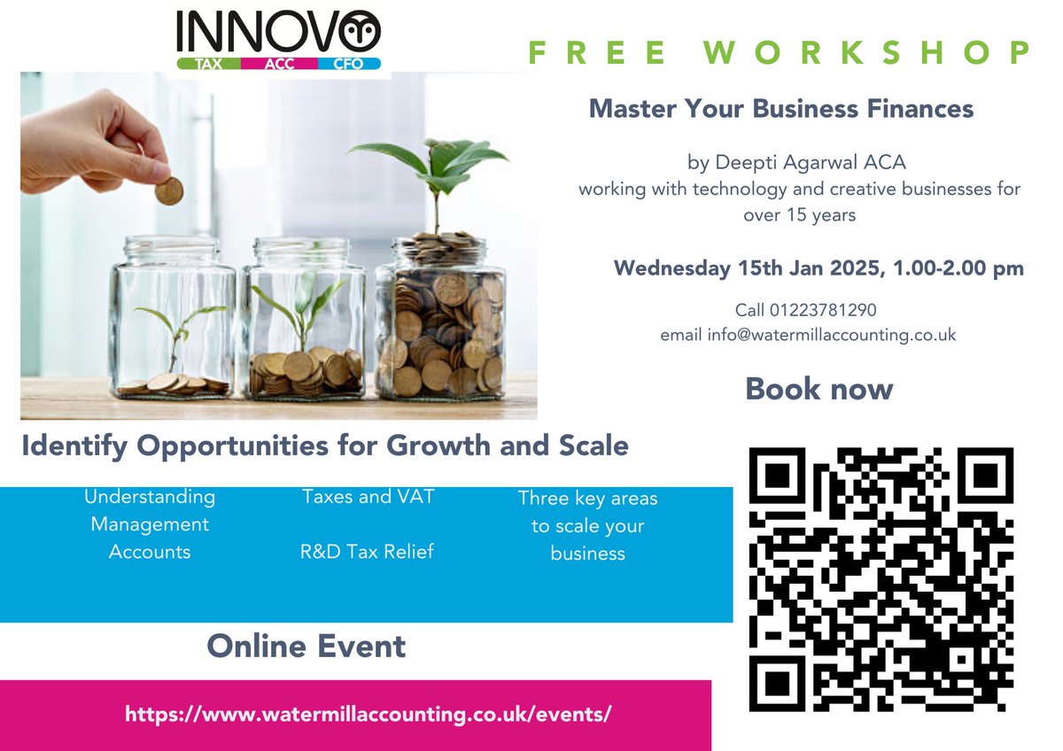 Our Founder Member, Watermill Accounting, are hosting the 'Master Your Business Finances' - January 2025 Edition Online Event on January 15th (1pm - 2pm).

Sign up and get more details at watermillaccounting.co.uk/upcoming-event…