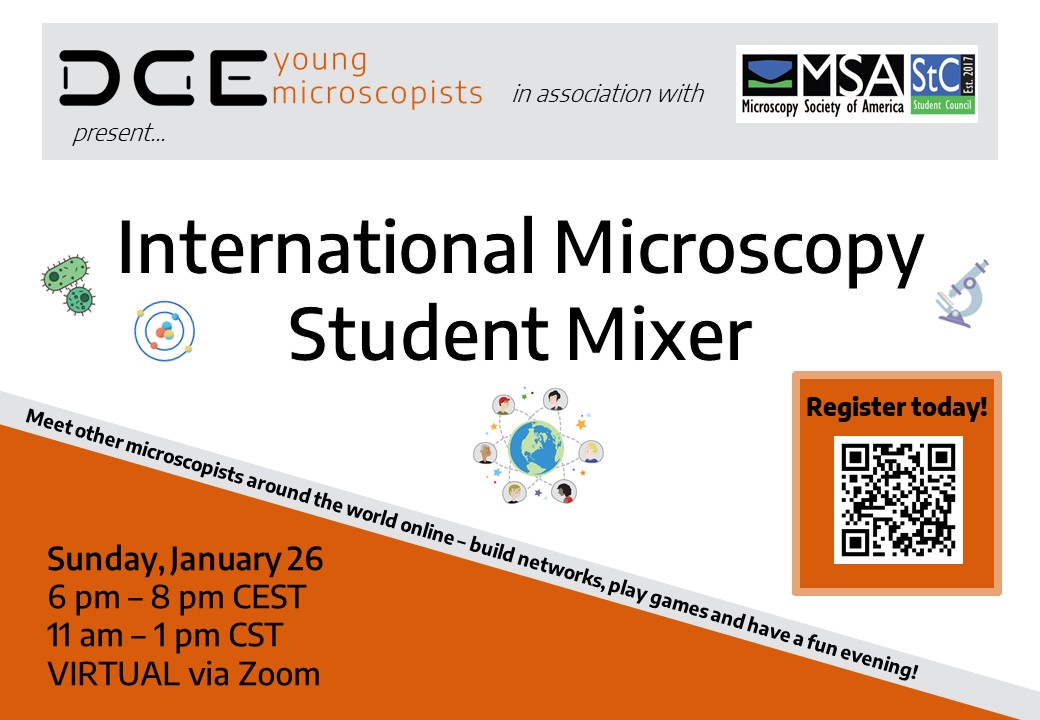 🎉 Calling all microscopy enthusiasts! 🌍👩‍🔬👨‍🔬

Get ready for the International Microscopy Student Mixer! 🌟 Network, share ideas, &amp; geek out about the tiny world we love! 🦠🧬

🗓️ Date: 26 January (Sunday)
📍 Location: VIRTUAL via Zoom
🔗 Register here: bit.ly/ydgeimsm2025