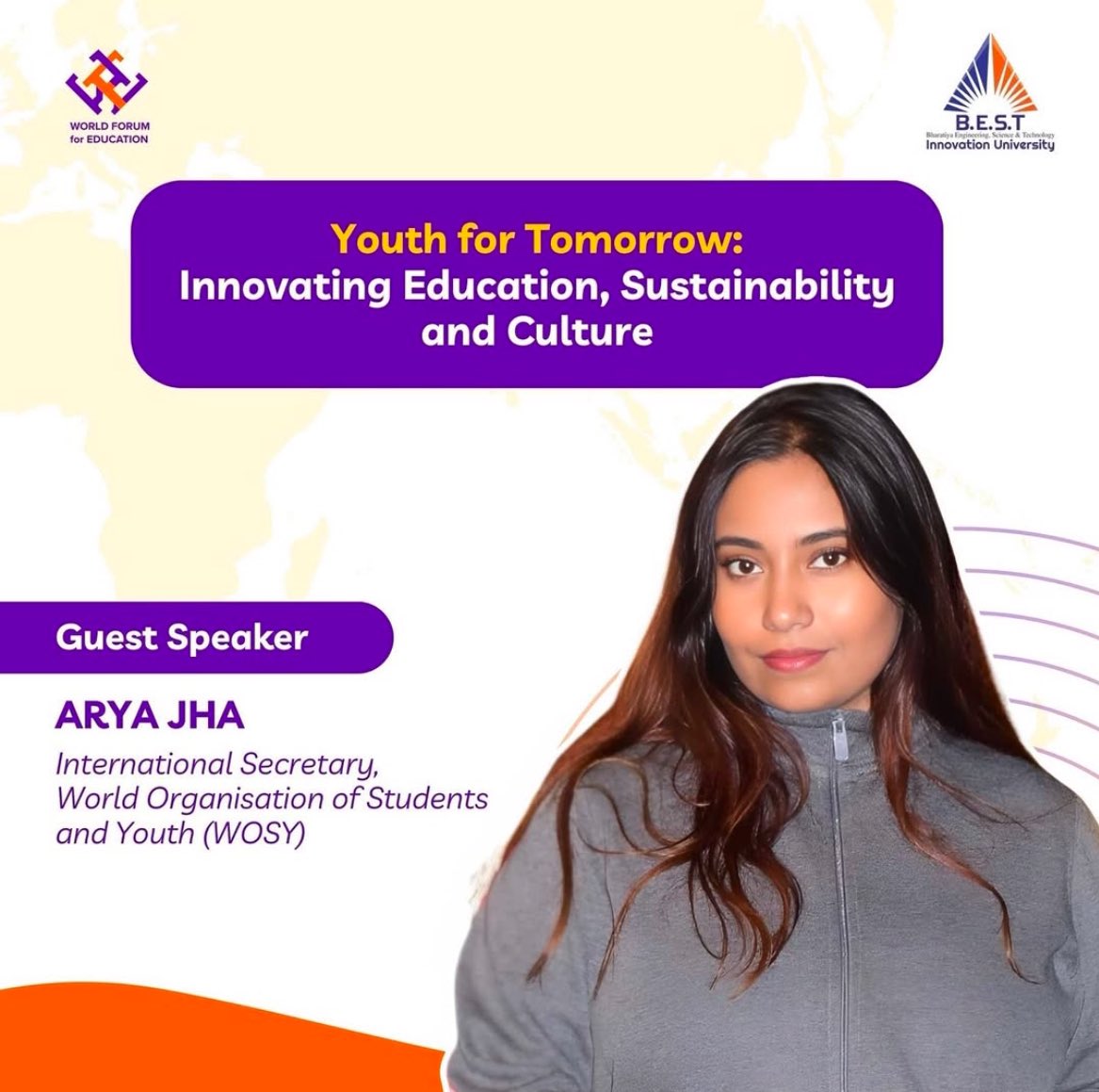 🌍✨ <a href="/Arya__jha/">Arya Jha (Moonga)</a> , WOSY’s International Secretary, joins #WFE’s Round Table on ‘Youth for Tomorrow,’ under <a href="/bestiu20/">BEST Innovation University</a>, India’s 1st Innovation University! 🚀 Driving change in education, sustainability &amp; culture! 🌱