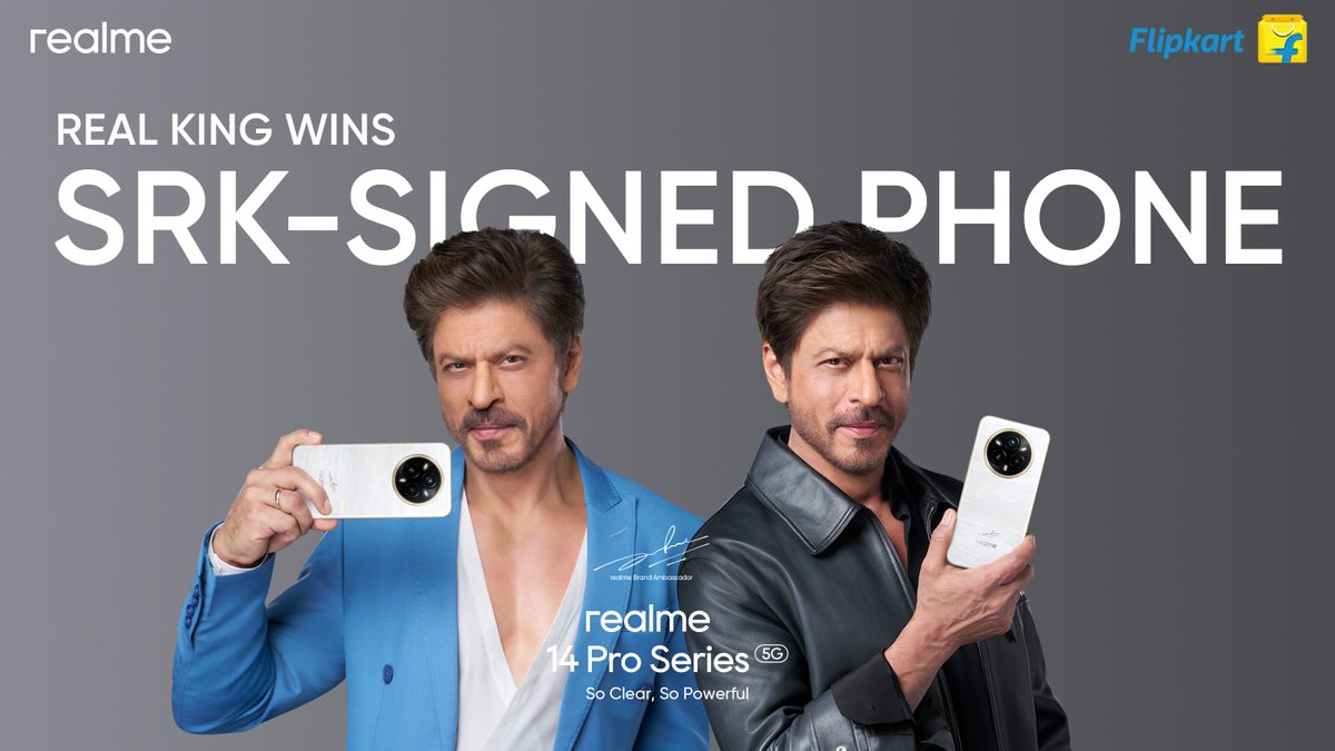 When King Khan meets the #realme14ProSeries5G, the world bows! Which side are you on—📸 Camera King or ⚡ Power King?

Follow the steps below to WIN* an SRK-signed #realme14ProSeries5G! 🌟

*T&amp;C apply. Learn more: bit.ly/425ICk2
#SoClearSoPowerful