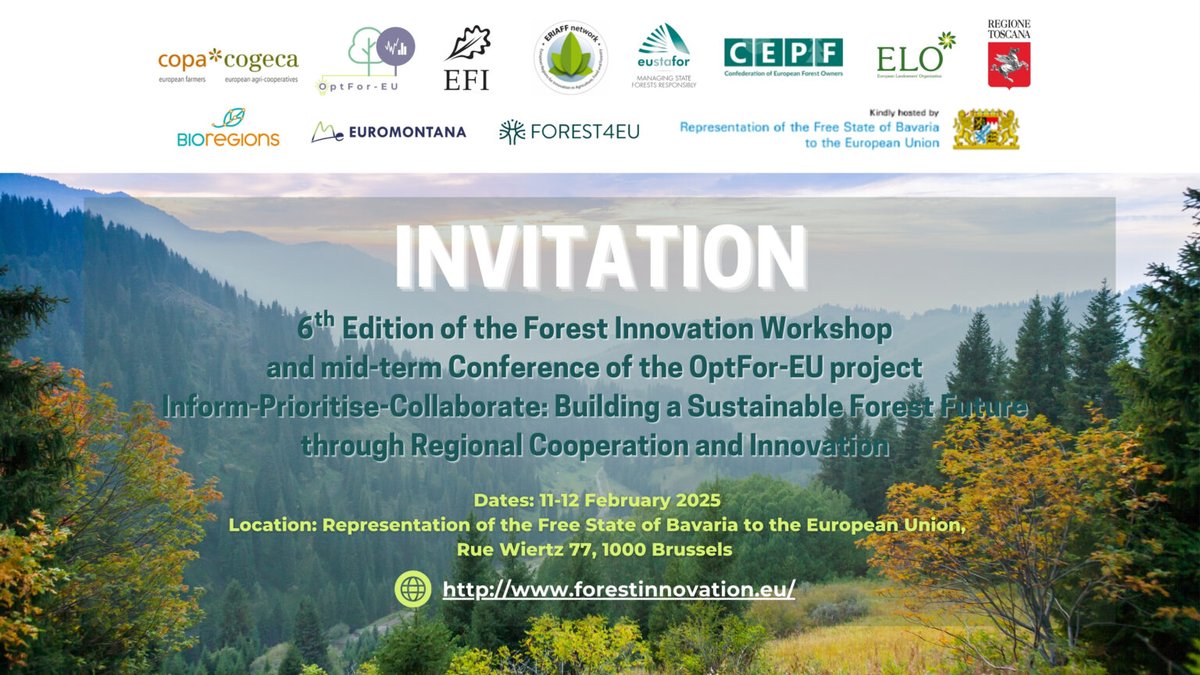EUFORE will be joining  the 6th Forest Innovation Workshop in February with a dedicated session  -- more info on the session will be available soon! 

📅 11-12 February 2025
📍  Brussels
🔗 forestinnovation.eu
