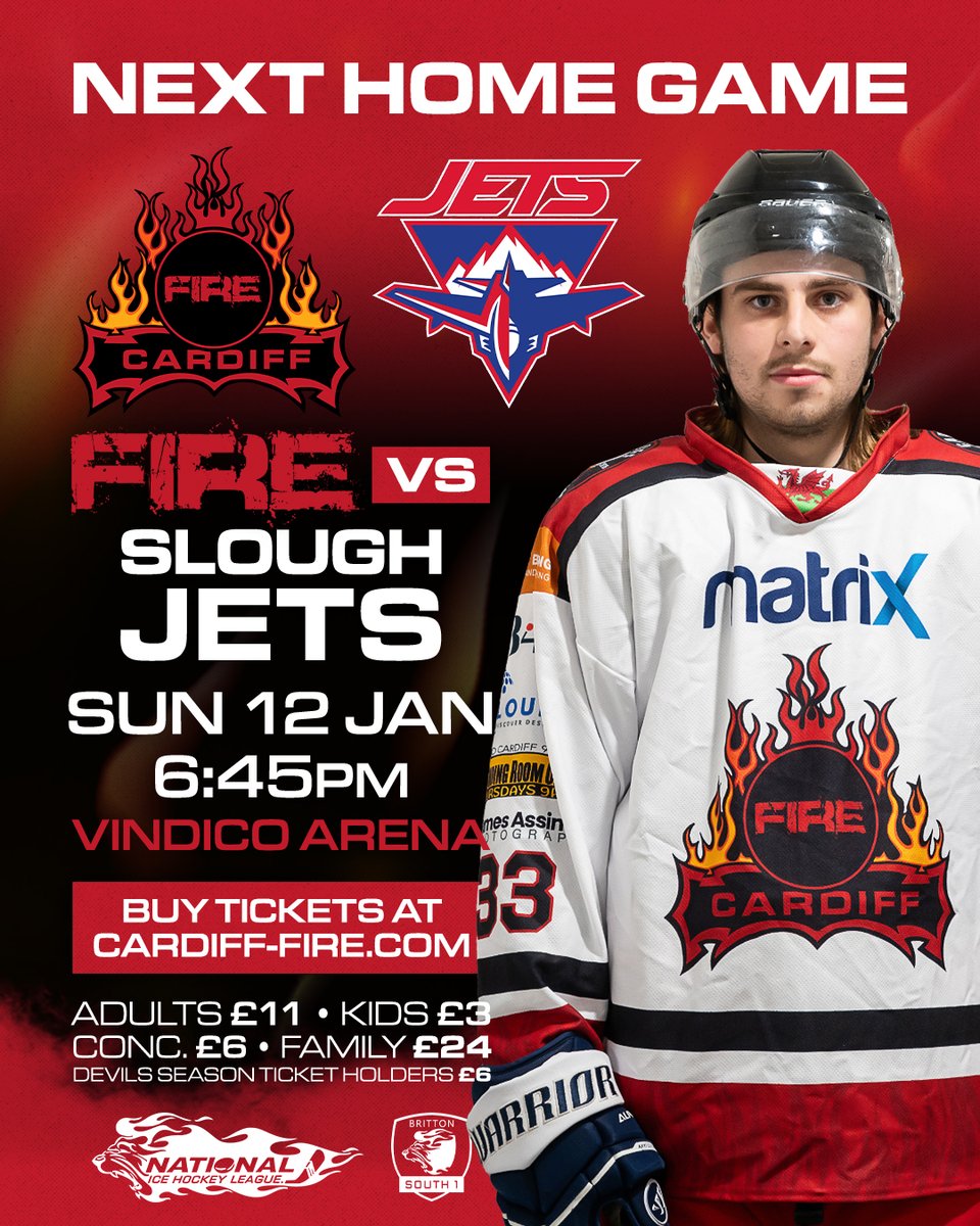 CardiffFireIHC's tweet image. ✨🎟️ 𝗪𝗜𝗡 𝗜𝗖𝗘 𝗛𝗢𝗖𝗞𝗘𝗬 𝗧𝗜𝗖𝗞𝗘𝗧𝗦 🎟️✨

𝗟𝗶𝗸𝗲 &amp;amp; 𝗥𝗲𝗽𝗼𝘀𝘁 this post for your chance to win 2⃣ tickets to Cardiff Fire vs Slough Jets this Sunday at the Vindico Arena 🔥🏒

Comp closes 12pm Sat 11th. T&amp;amp;Cs below. Good luck 🤞

Tickets 👉 bit.ly/Fire-Tickets