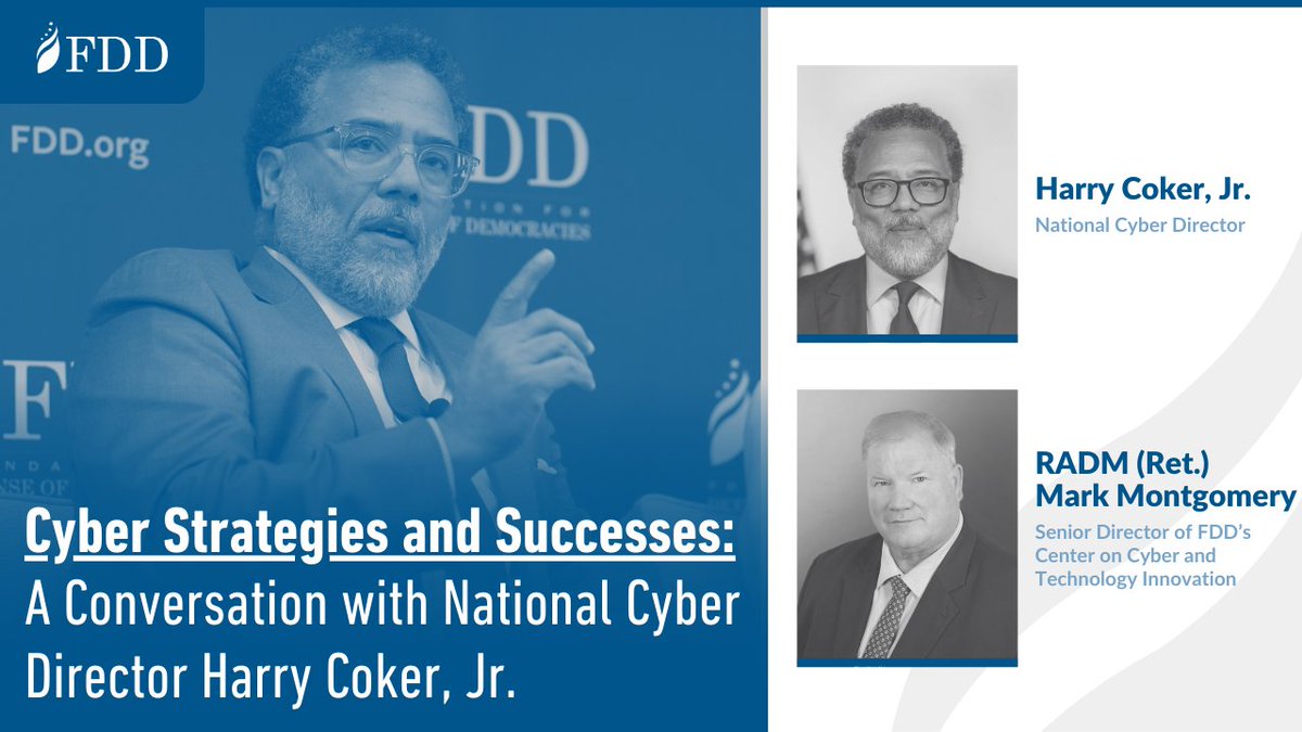 FDD's tweet image. Are federal resources aligned to thwart and deter U.S. adversaries in cyberspace?

Today, @FDD_CCTI hosts a fireside chat with @ONCD’s Harry Coker, Jr., moderated by @MarkCMontgomery.

Watch live here at 10:00am ET: fdd.org/events/2025/01…