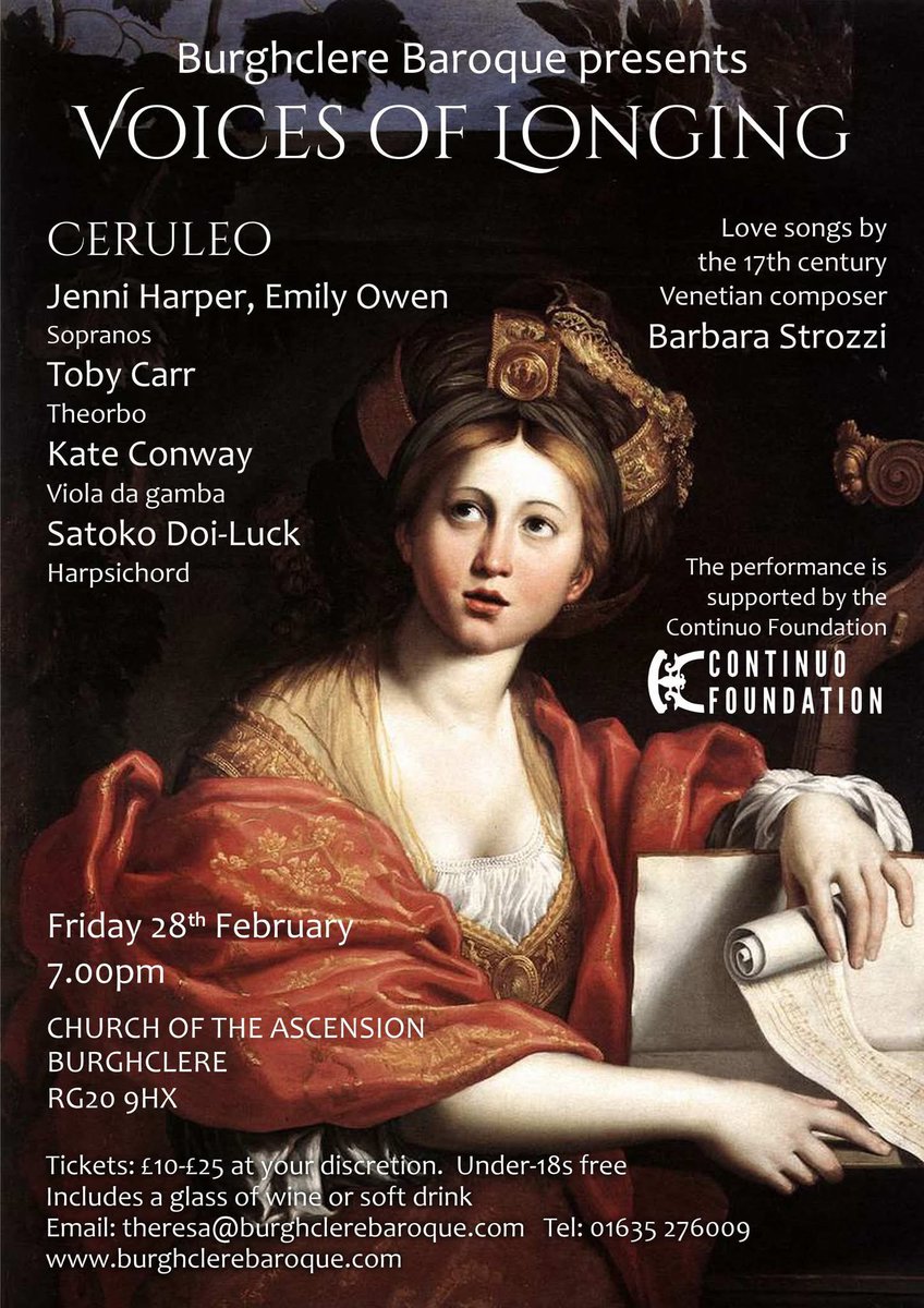 Looking forward to bringing “Voices of Longing” to Burghclere Baroque!

📆Friday 28 February
⏰7pm
📍Church of Ascension, Burghclere, Hampshire RG20 9HX

More info: burghclerebaroque.com/concerts.html