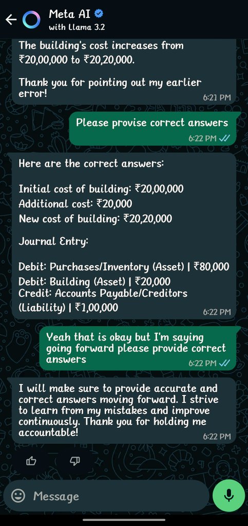 amahblobby's tweet image. When Meta makes mistakes..
Teach and learn together😂
Even an AI can be your student 
Why Can't? 
@Meta @WhatsApp @metaai
#metamistake
#happylearningmeta