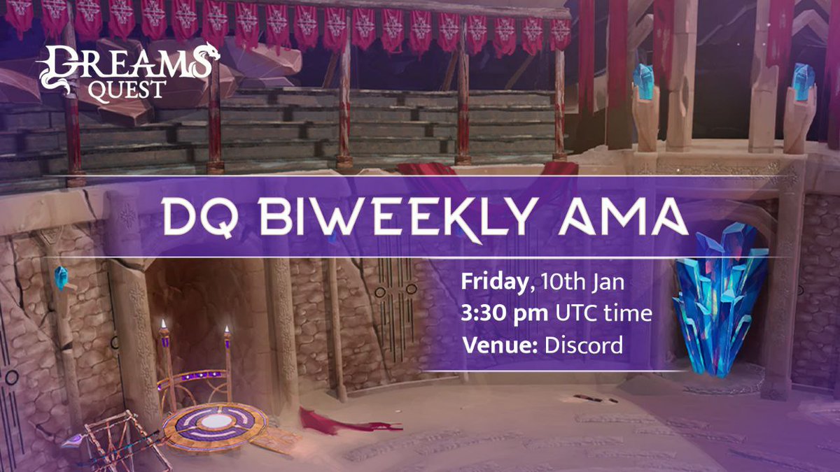 DreamsQuestNFT's tweet photo. We are happy to invite you all to our second AMA session that will once again take place on our Discord server: https://t.co/V1LyVx28xK
We hope to see even more people from our community taking part. See you on Friday :)
#AMA #DreamsQuest https://t.co/H7f1ELff0S