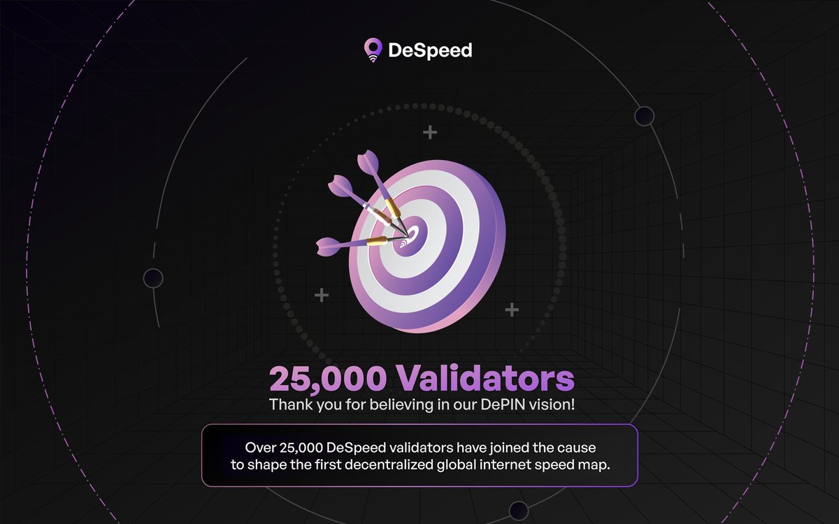 🎉 We're blown away! Over 25,000 of you have downloaded our DeSpeed Validator!

🚀 Thank you for making our #DePIN idea to reality.  Keep DeSpeeding! 🛜

#DeSpeed #Speedtest #Extension #Web3 #AI
