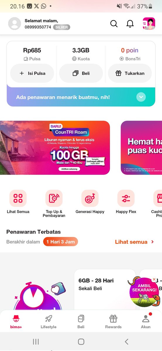 medhitabima's tweet photo. @3CareIndonesia Selamat malam mohon maaf admin kartu saya ada kuota internet dan masa aktif masih panjang tapi gak ada ada sinyal dan gak aktif bagaimana? https://t.co/bkXLs92UdE