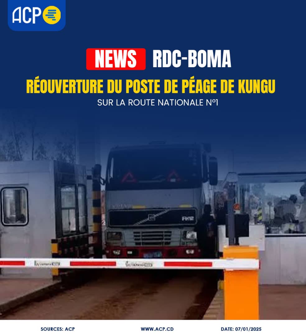 acprdcongo's tweet photo. #RDC : le poste de péage de #Kungu sur le tronçon routier #Boma-#Muanda dans le Sud-ouest de la République démocratique du Congo, a été rouvert lundi par un représentant du ministre provincial des Infrastructures du Kongo Central, selon un communiqué reçu mardi à l'#ACP. "Ce péage est rouvert dans le cadre de l'élargissement de l'assiette fiscale de la province, afin de la doter des moyens pouvant lui permettre d'entretenir les routes provinciales". a-t-on lu.
Découvrez d'autres informations sur notre site web : https://t.co/tGEWJ2Bgzn