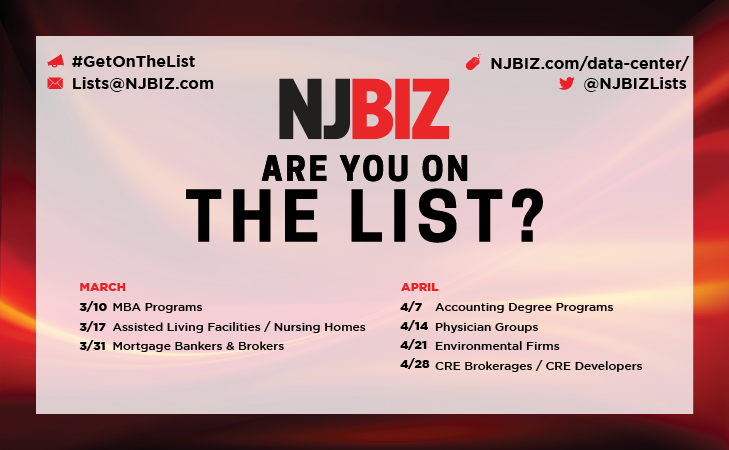 NJBIZ Lists (@njbizlists) on Twitter photo #GetOnTheList! We are accepting submissions for the #NJBIZ 2025 lists that will be published in March and April! Make sure your company is on the list: bit.ly/3Dsqofw Contact lists@njbiz.com for more info #GetOnTheList! We are accepting submissions for the #NJBIZ 2025 lists that will be published in March and April! Make sure your company is on the list: bit.ly/3Dsqofw Contact lists@njbiz.com for more info